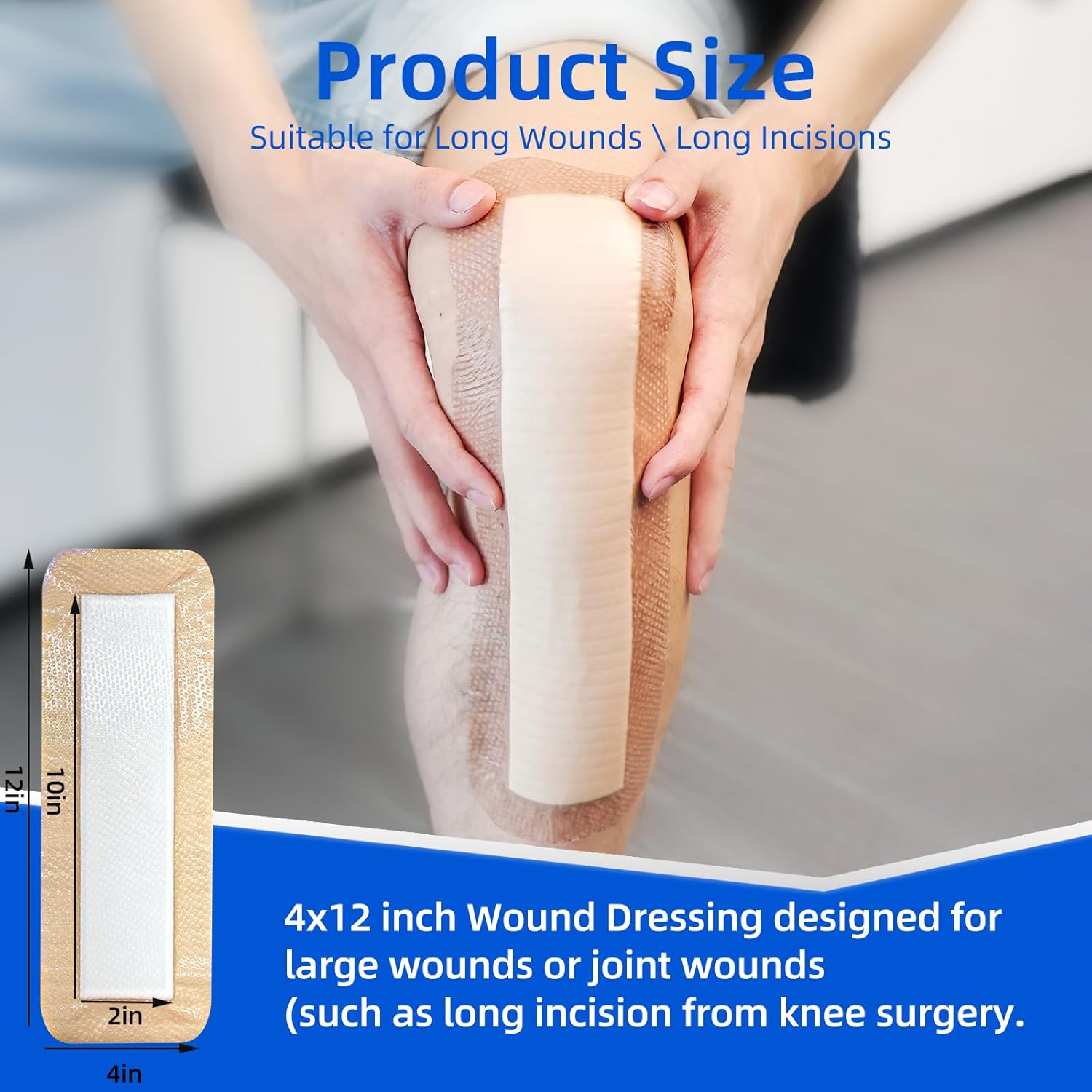Ultra Soft Silicone Foam Dressing 4" x 12" - Large Bandages for Wounds, Highly Absorbent Waterproof Bandages for Bed Sores, Leg Ulcers, Knee Surgery 3 Count - Image 4