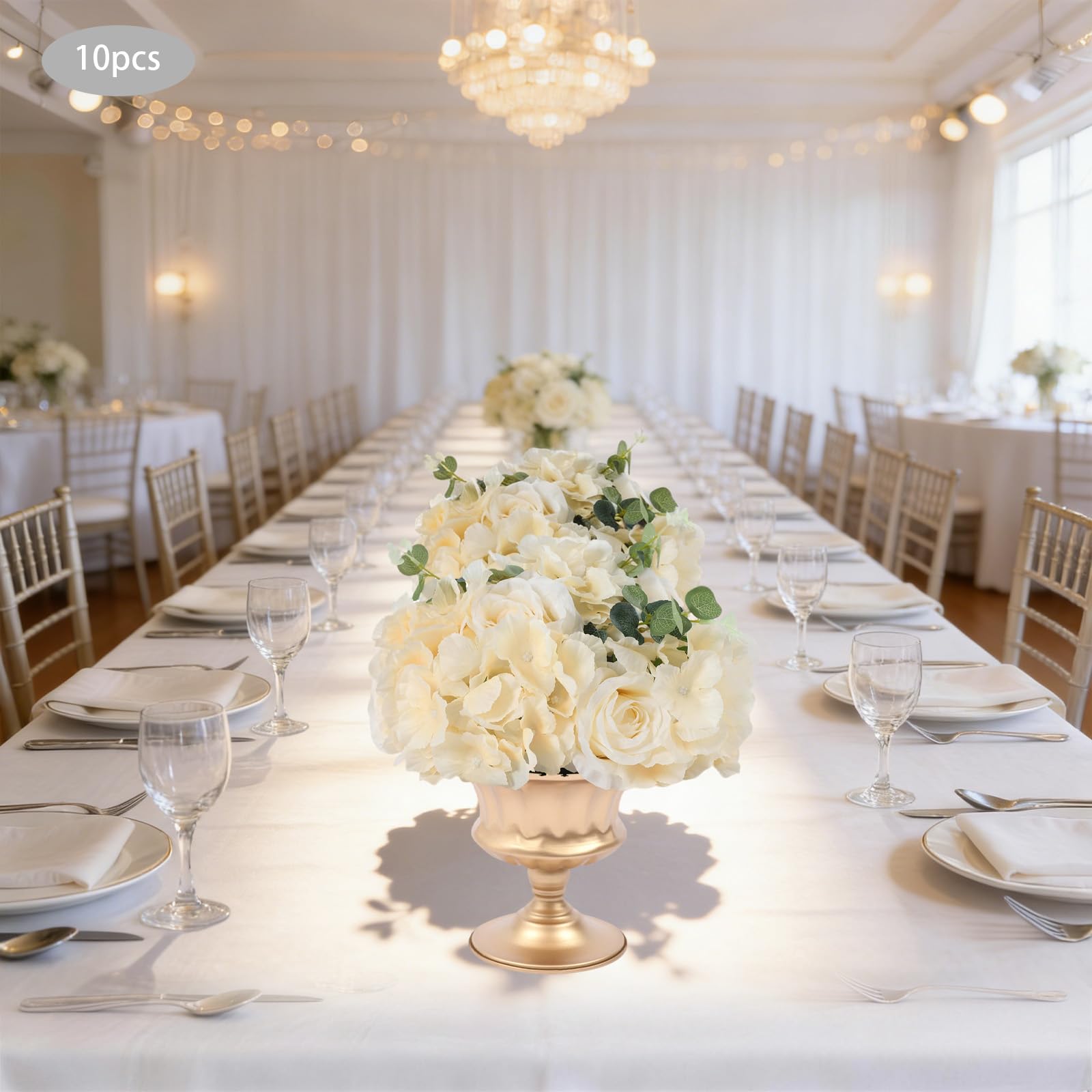 Künstliche Rosen Blumenkugeln 10 Stück 40cm Champagner, Hochzeit | Stoff & Kunststoff, 40x20cm, Basis 20cm, für Tisch & Wand, pflegeleicht, wiederverwendbar, Hochzeitsdeko, Partydeko, Geschenk