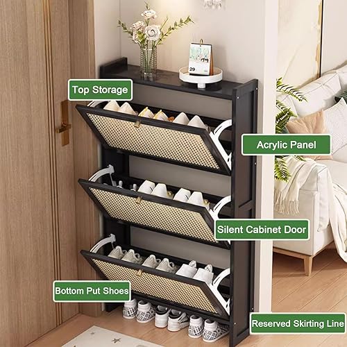 Miniatura 3 de Armario de zapatos,Zapatero para entrada,Gabinetes de zapatos inclinables independientes,Zapatero negro,Zapatero moderno,Para entrada, armario,