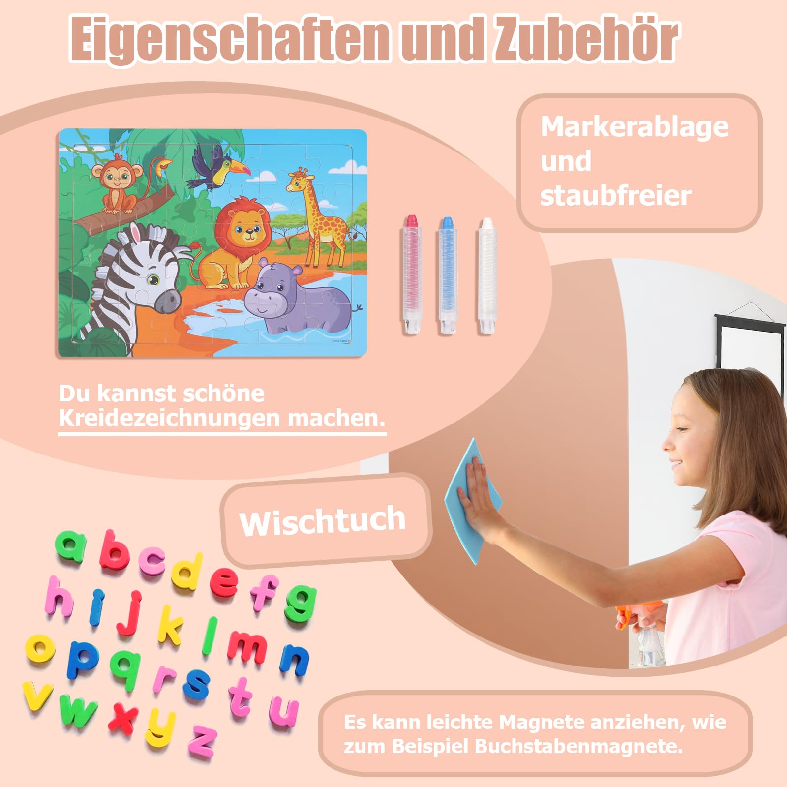 Tablica Magnetyczna Dla Dzieci 80 x 100 cm, Samoprzylepna Powierzchnia Kredowa Łuk z 3 Bezpyłowymi Kredami i Ściereczką, Idealny Prezent do Pokoju Dziecięcego（Mlecznej Herbaty）