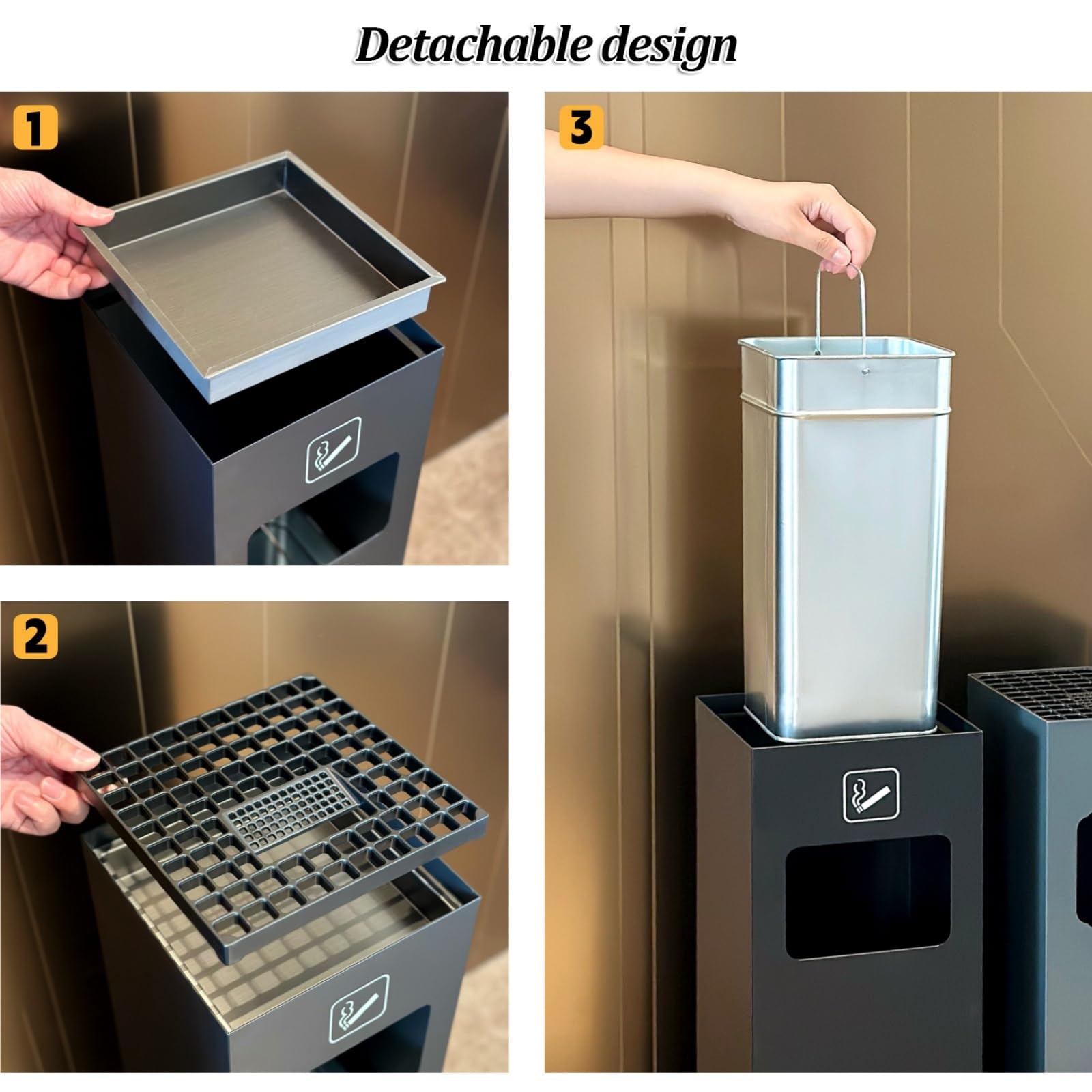 Heavy Duty Outdoor Ash Trash Bin, odporny na rdzę metalowy uchwyt do usuwania niedopałek z wyjmowanym wędlem wnętrznym do Garden Patio Hotel Park, oszczędność miejsca w pionowym projekcie