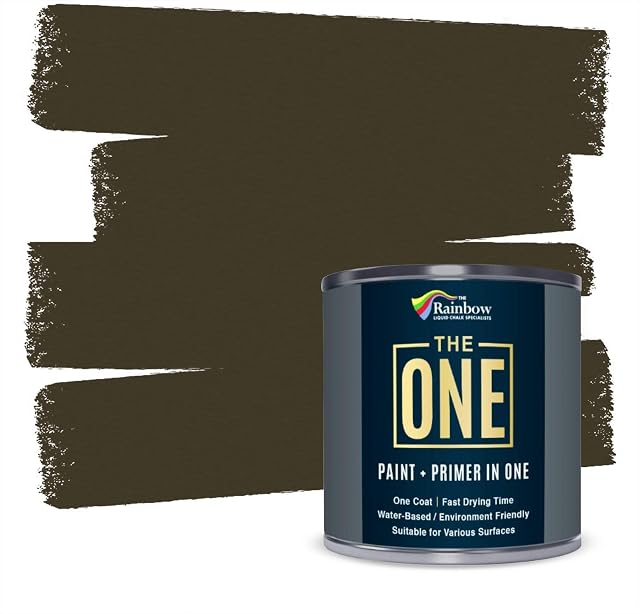 THE ONE Paint & Primer: Most Durable Furniture Paint, Cabinet Paint, Front Door, Walls, Bathroom, Kitchen, Tile Paint and More - Quick Drying Paint for Interior/Exterior (Brown Satin, 1 Litre)