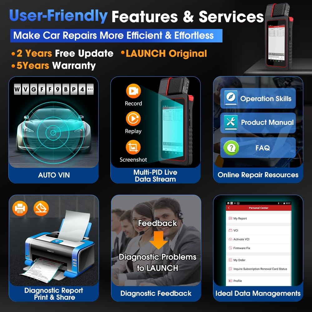 2023 Elite LAUNCH X431 Diagun V Bi-Directional Scan Tool, Full Systems Scanner, ECU Coding, 35+ Services, FCA AutoAuth, Guided Function, Key Programming, Camshaft/Crankshaft Relearn,2-Year Free Update