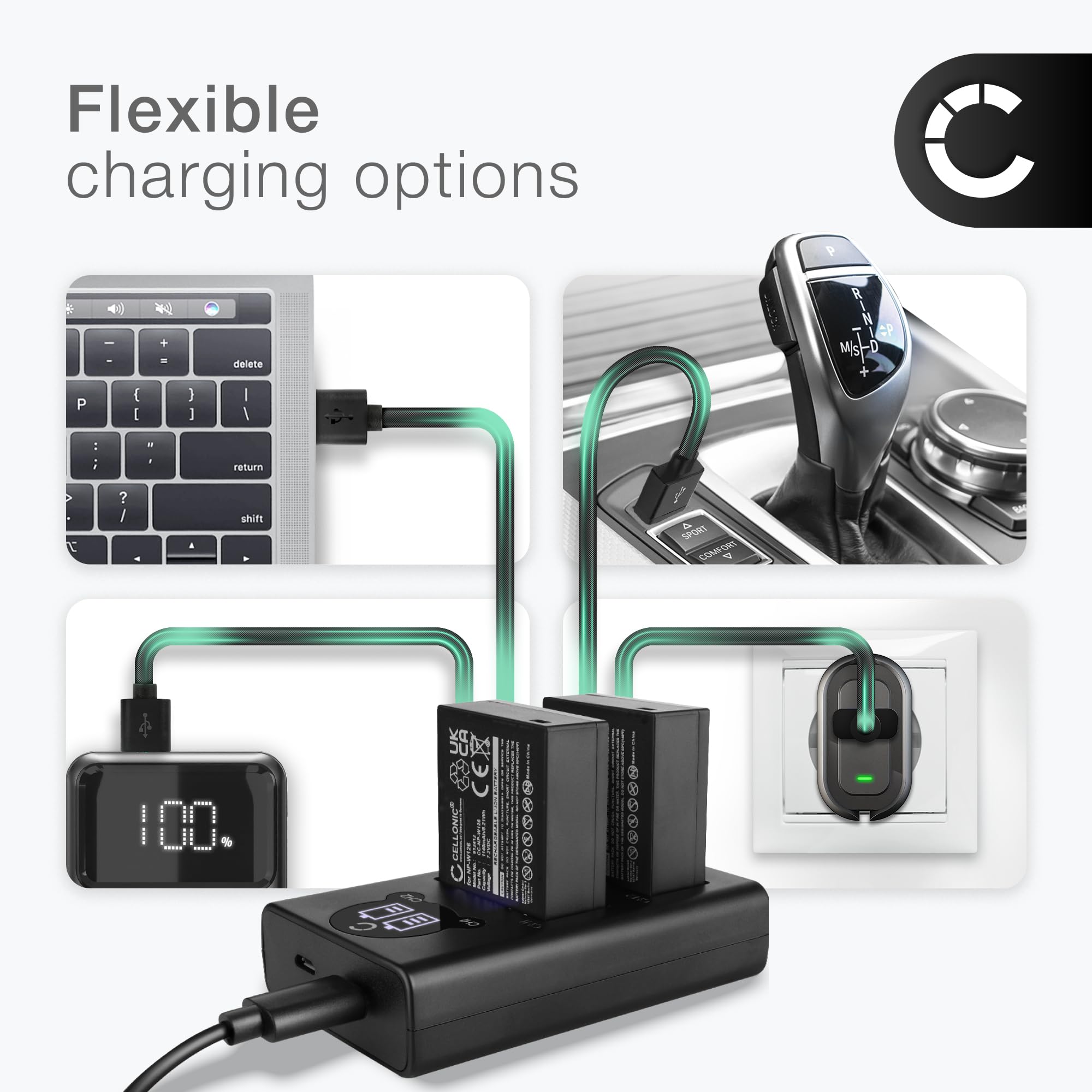 CELLONIC NP-W126S NP-W126 Dual Schnellladegerät kompatibel mit kompatibel mit FujiFilm NP-W126S BC-W126 + USB Kabel Akkuladegerät Ladekabel Dual Ladegerät