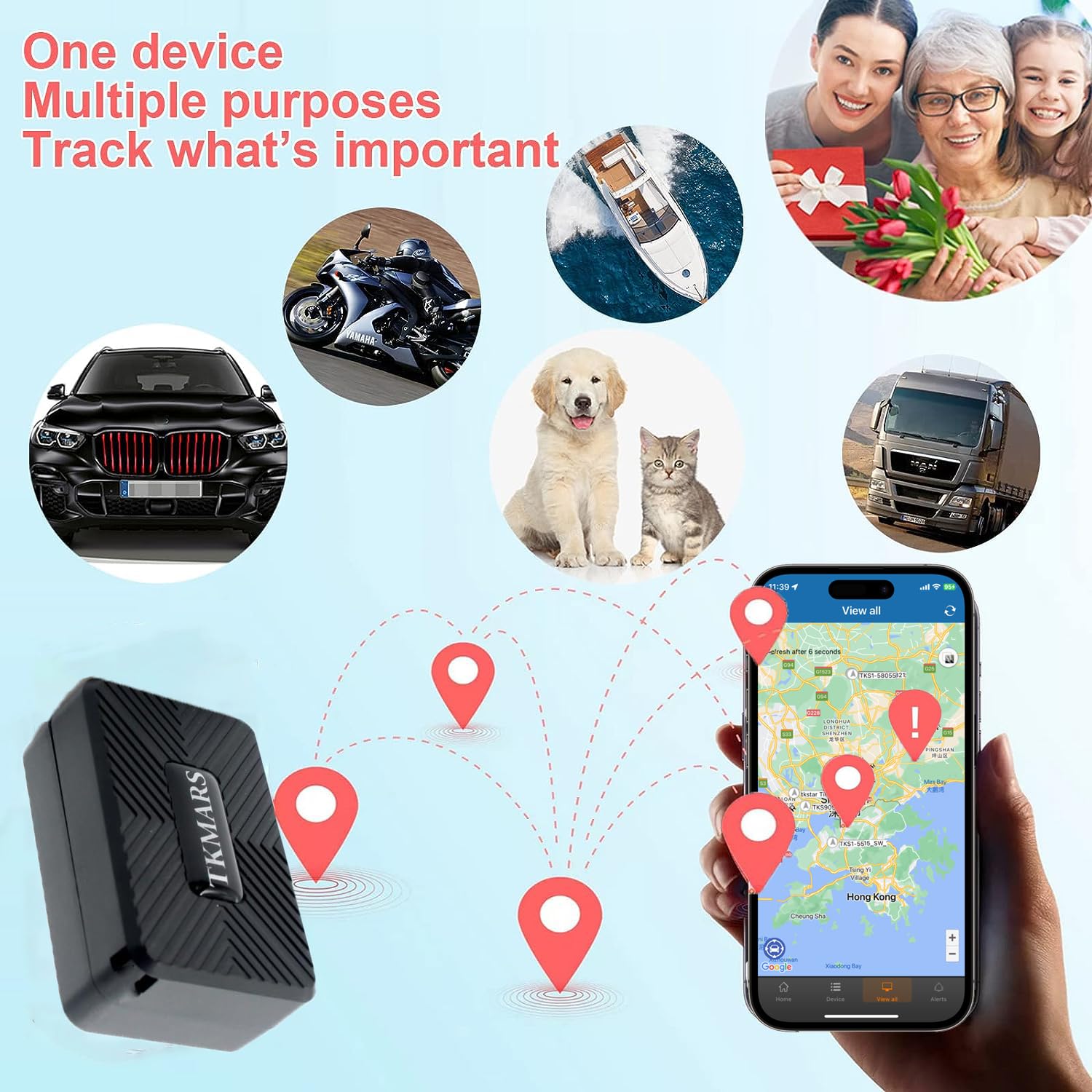 TKMARS Traceur Micro-GPS Tracker Petit Traceur GPS Le Plus Petit Appareil de Suivi GPS Traqueur Aimant pour Voiture Moto Vélo Scooter Enfants Valise Sacs TK913-4G