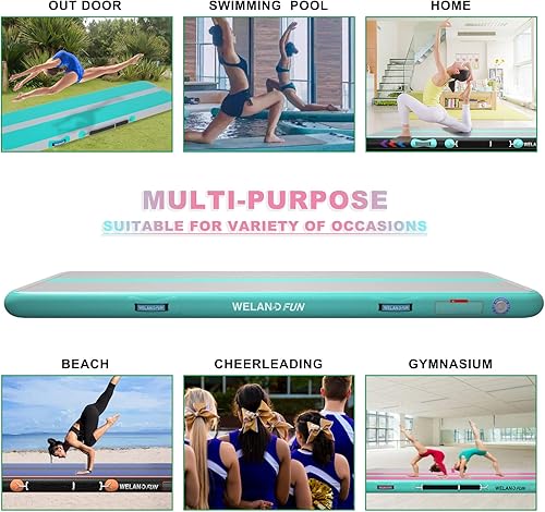 Miniatura 5 de Colchoneta inflable de gimnasia de 10131620 pies de grosor para uso domésticogimnasioyogaentrenamientoanimadoraexteriorplayaparque con bomba de aire