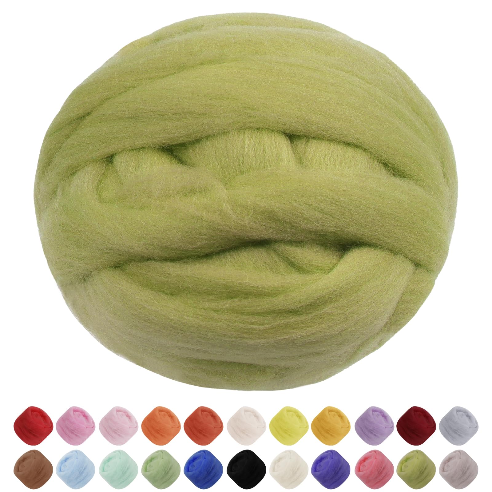 Uiopa Needle Felting Wool, 200g Felting Wool Soft Wool Roving Yarn, Olive Green Wool Roving for Needle Felting, Wet Felting, Felting Projects, DIY Crafts