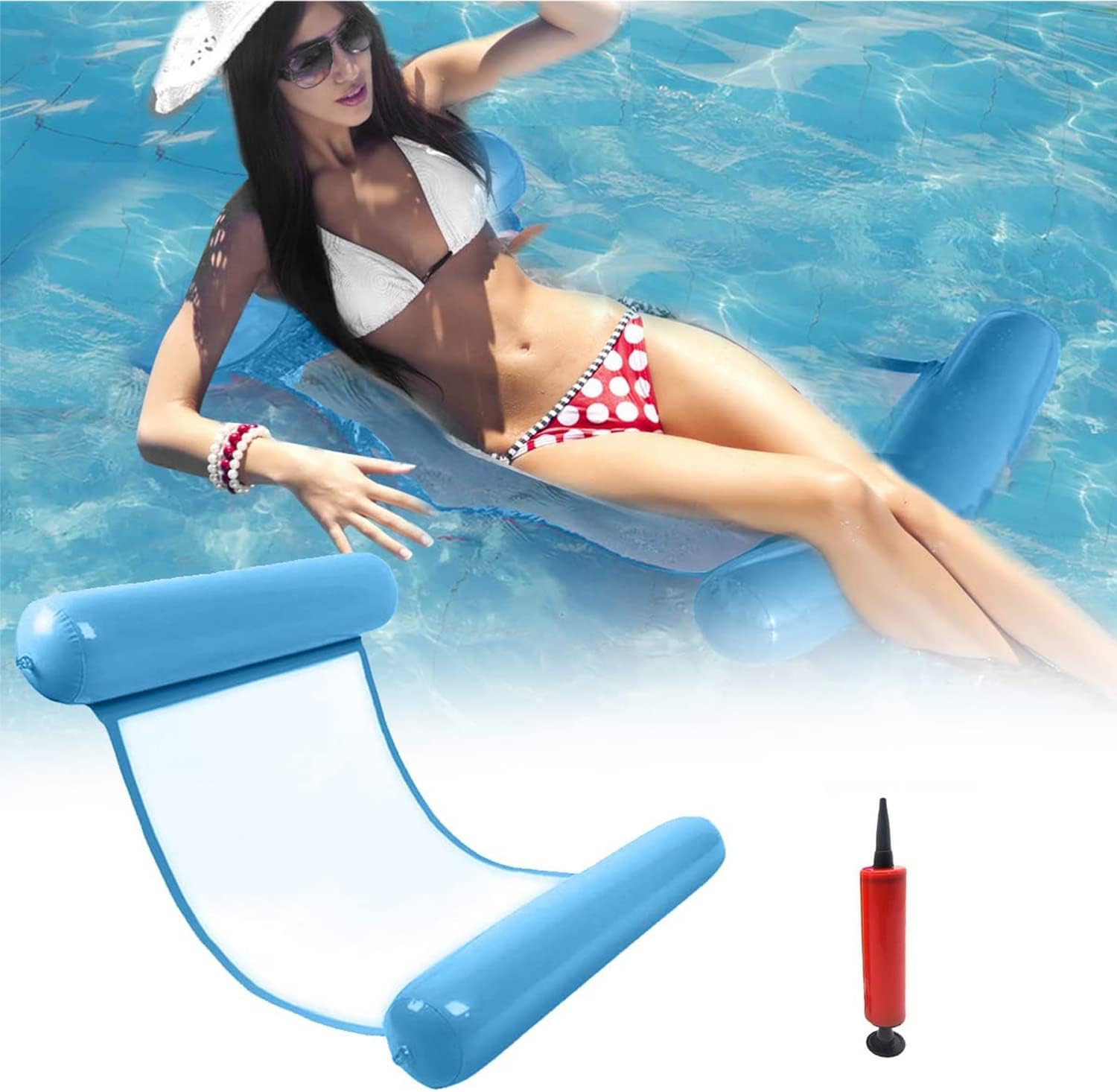Hamaca de Agua,Hamaca Piscina,4 en 1 Tumbona Flotante,Inflable de Agua Flotante colchoneta,Hamaca de Agua Inflable,para Adultos Cama Flotante de Agua,Jardín y Playa para Adultos & Niños (azul clar