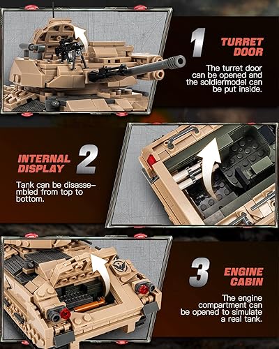 Miniatura 5 de dOvOb Juego de Construcción de Tanque Militar M2 Bradley (1350 PIEZAS), Juguete de Construcción de Vehículo de Combate de Infantería del Ejército