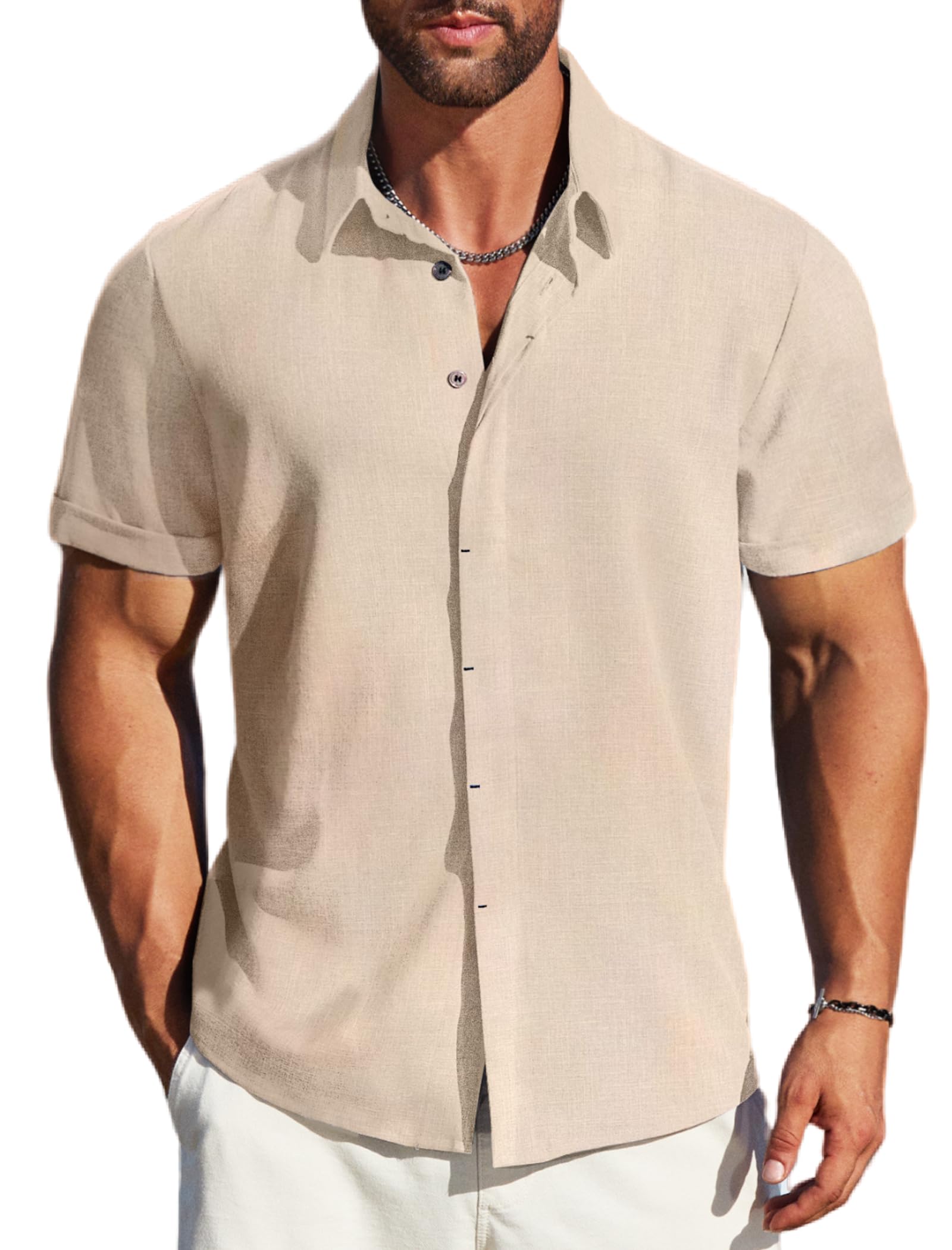 MAPICK Men's Linen Shirts Short Sleeve Button Down Casual Shirt Business Dress Clothing Beach Fashion Summer Tops