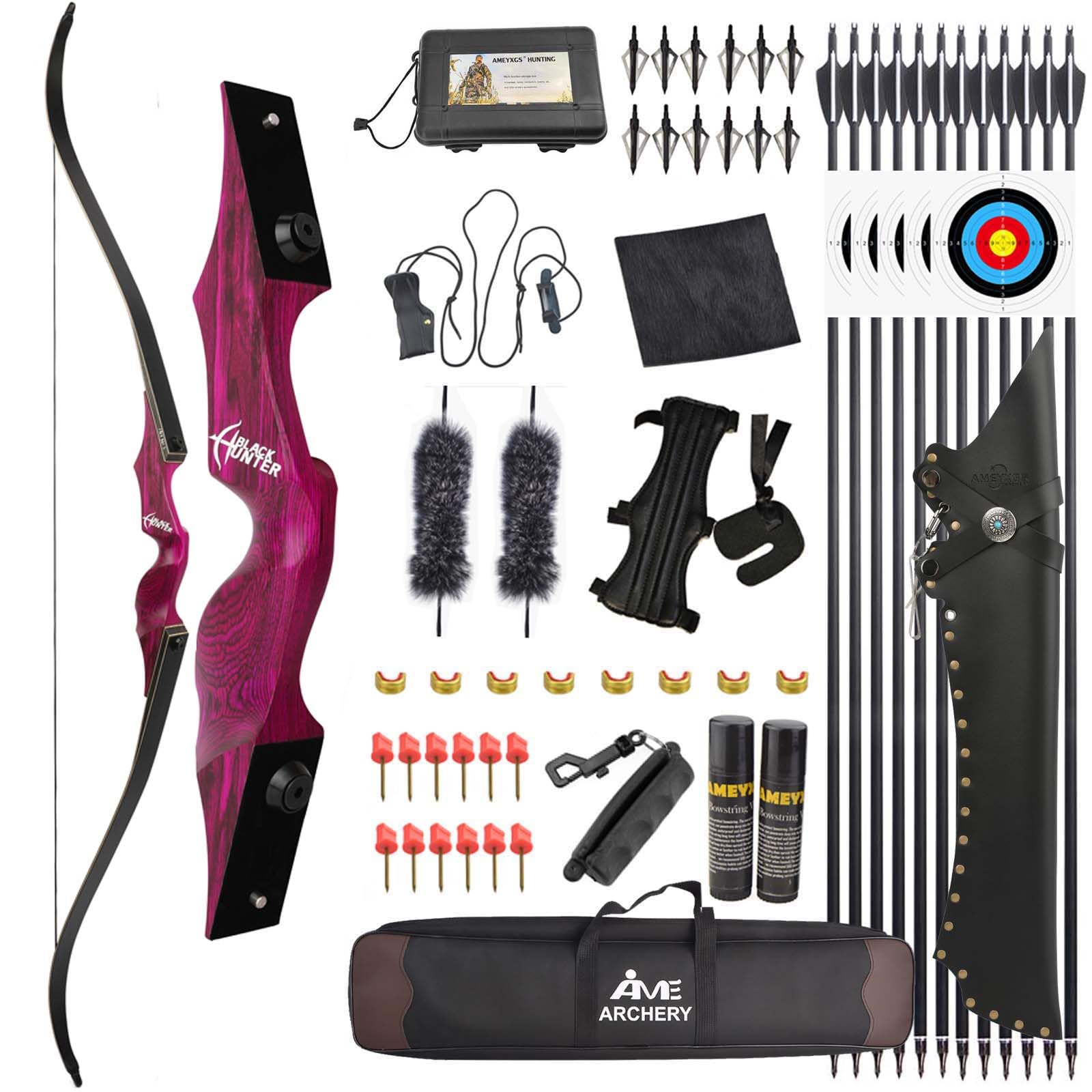 Poearcus Recurve Bow and Arrow Set 20-60lbs Black Hunter Original Archery Set 60” Hunting Bow Competition Bow Longbow for Shooting Left/Right Handed (Purple, 60ibs, Left Hand)
