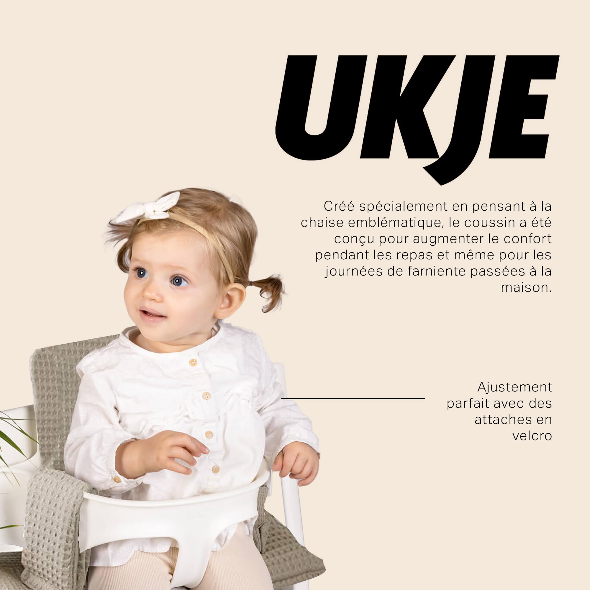 UKJE Coussin Compatible avec Stokke Tripp Trapp - Coussin de siège Doux pour Nourrissons, bébés et Tout-Petits, Accessoires de Chaise Haute, Insert en Tissu de Coton (Beige) - 4