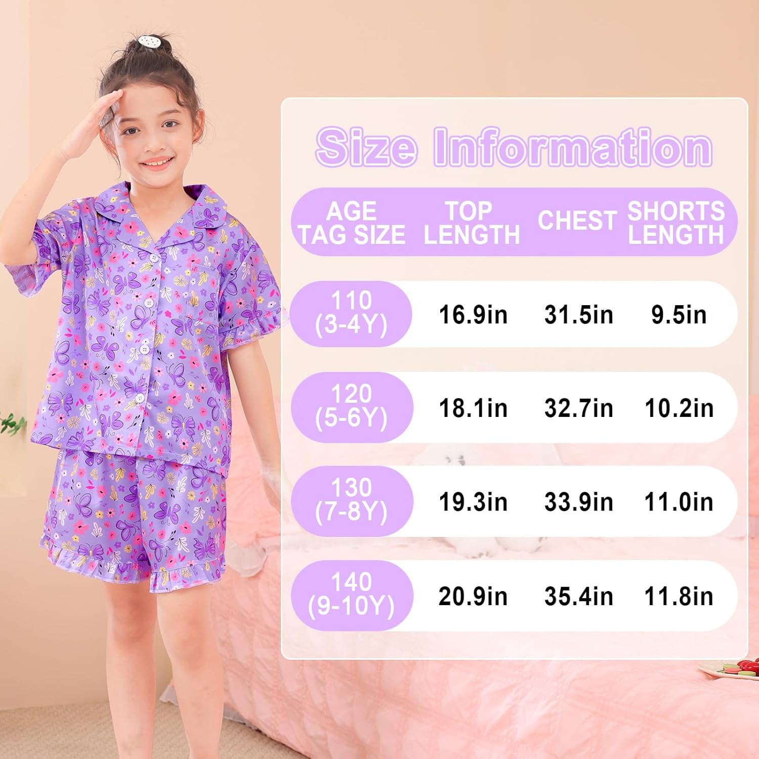 MHJY Toddler Girls Pajama Set Silk Satin Girls Pajamas Short Sleeve Button-Up Top Pajamas for Kids - Image 5