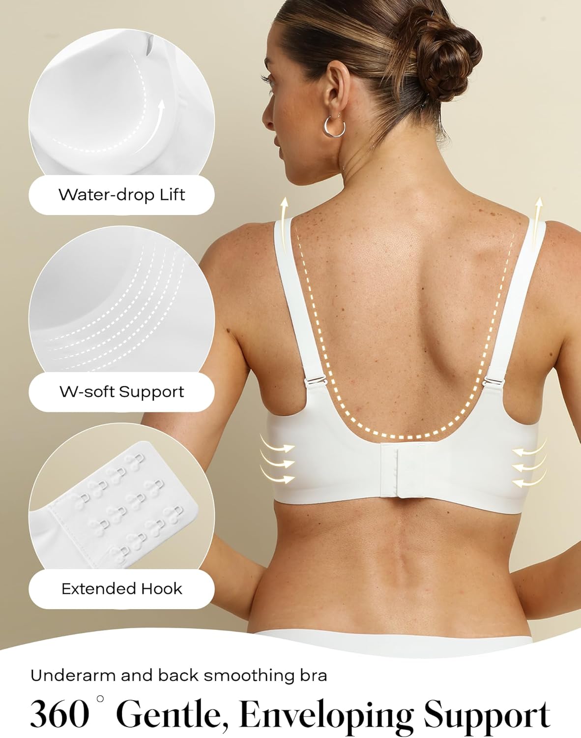 COMFELIE Seamless Wireless T-Shirt Bra for Women, Full Coverage No Underwire with Deep V Neck, U-Back & Lace Trim - Image 3