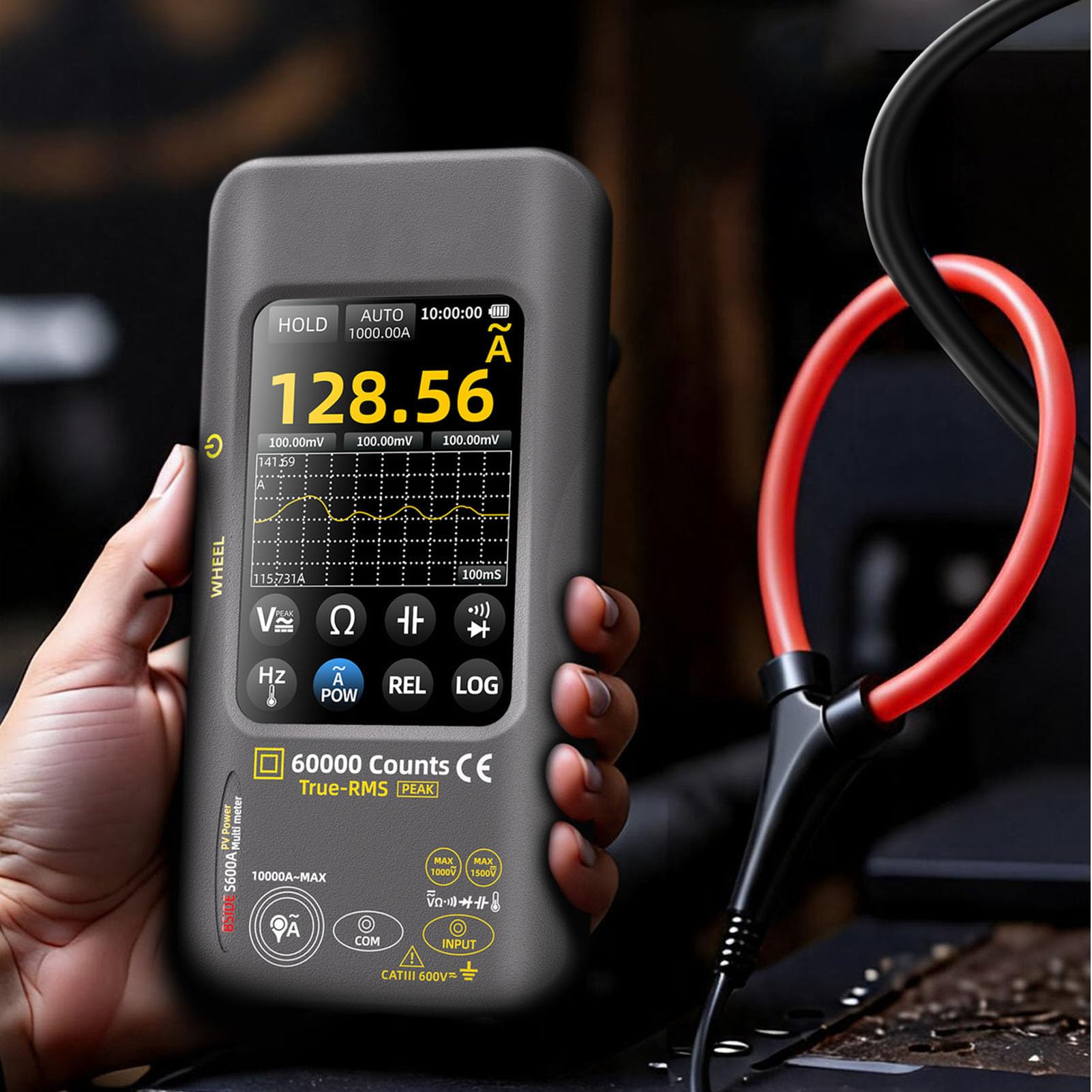 Multimetro Tester per Pannelli Solari, con Dati | 60.000 Conteggi, Display da 3,98 Pollici, Corrente CA Fino A 10.000 A con Morsetto, 3.000 MAh, per la Manutenzione Campo