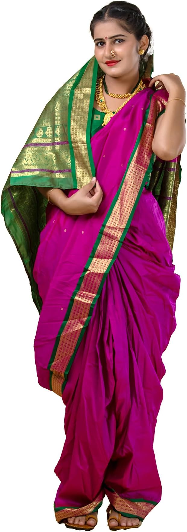 KALAPURI Women's Ready To Wear Nauwari Pink Color Silk Saree | Without Blouse Piece | For Festivals, Ocassions & Parties