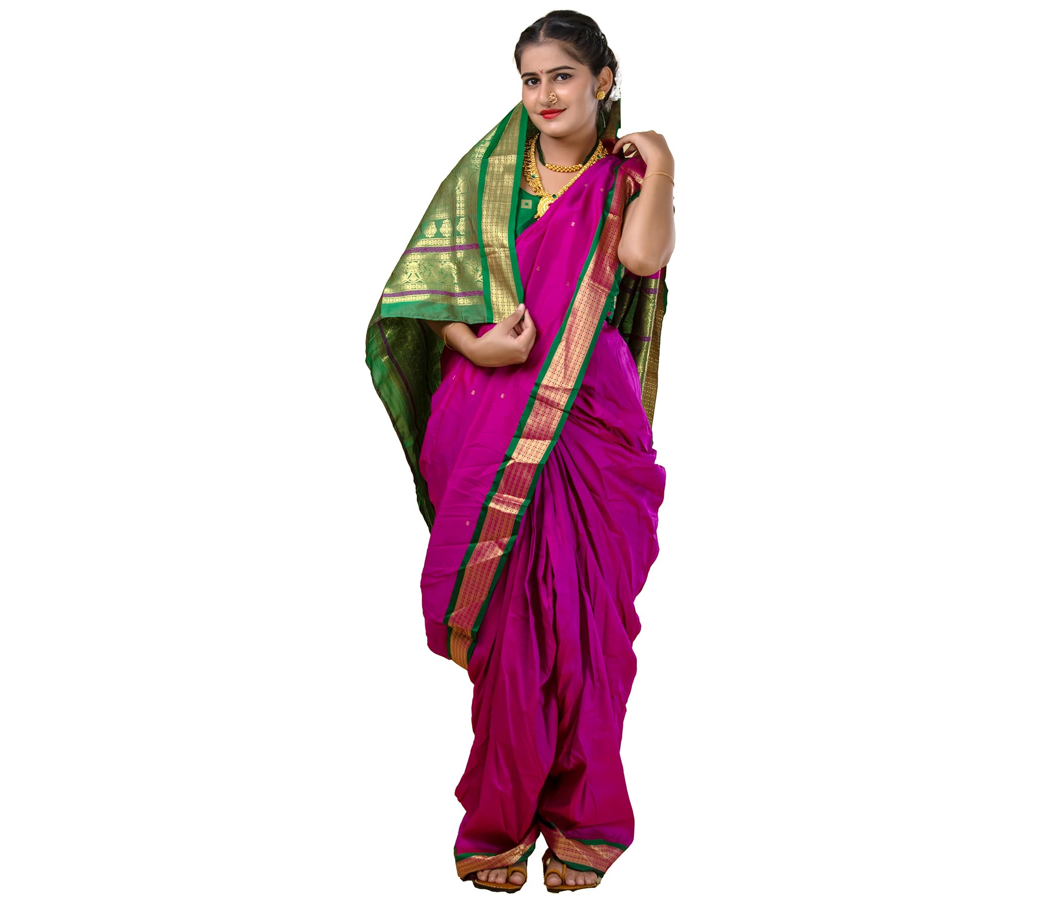 KALAPURI Women's Ready To Wear Nauwari Pink Color Silk Saree | Without Blouse Piece | For Festivals, Ocassions & Parties