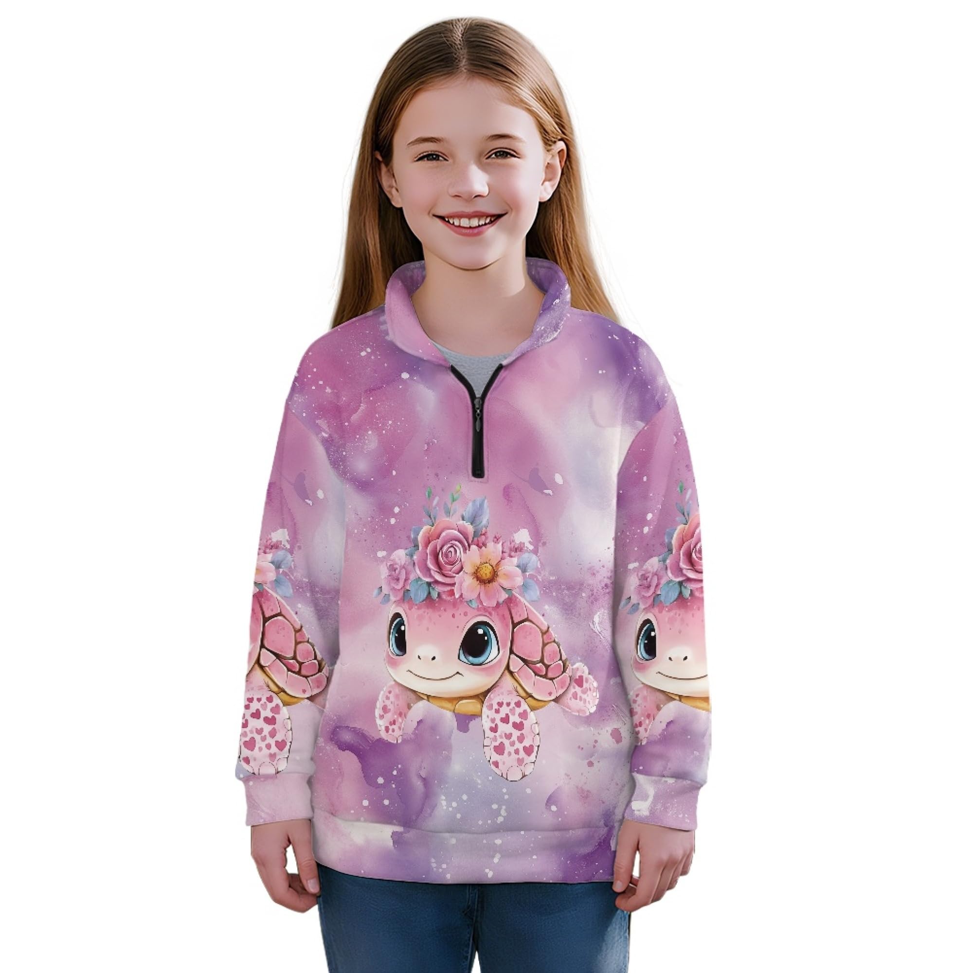 AmzPrint Half Zip Pullover Coat Girls Long Sleeve Pullover Spring Jogger Running Oversized Hoodies For Toddler Girls
