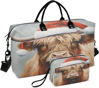 CEBUGI Highland Cow Quilted Duffle Bag for Women Large Carry On Travel Weekend Bag Hospital Bags for Labor and Delivery