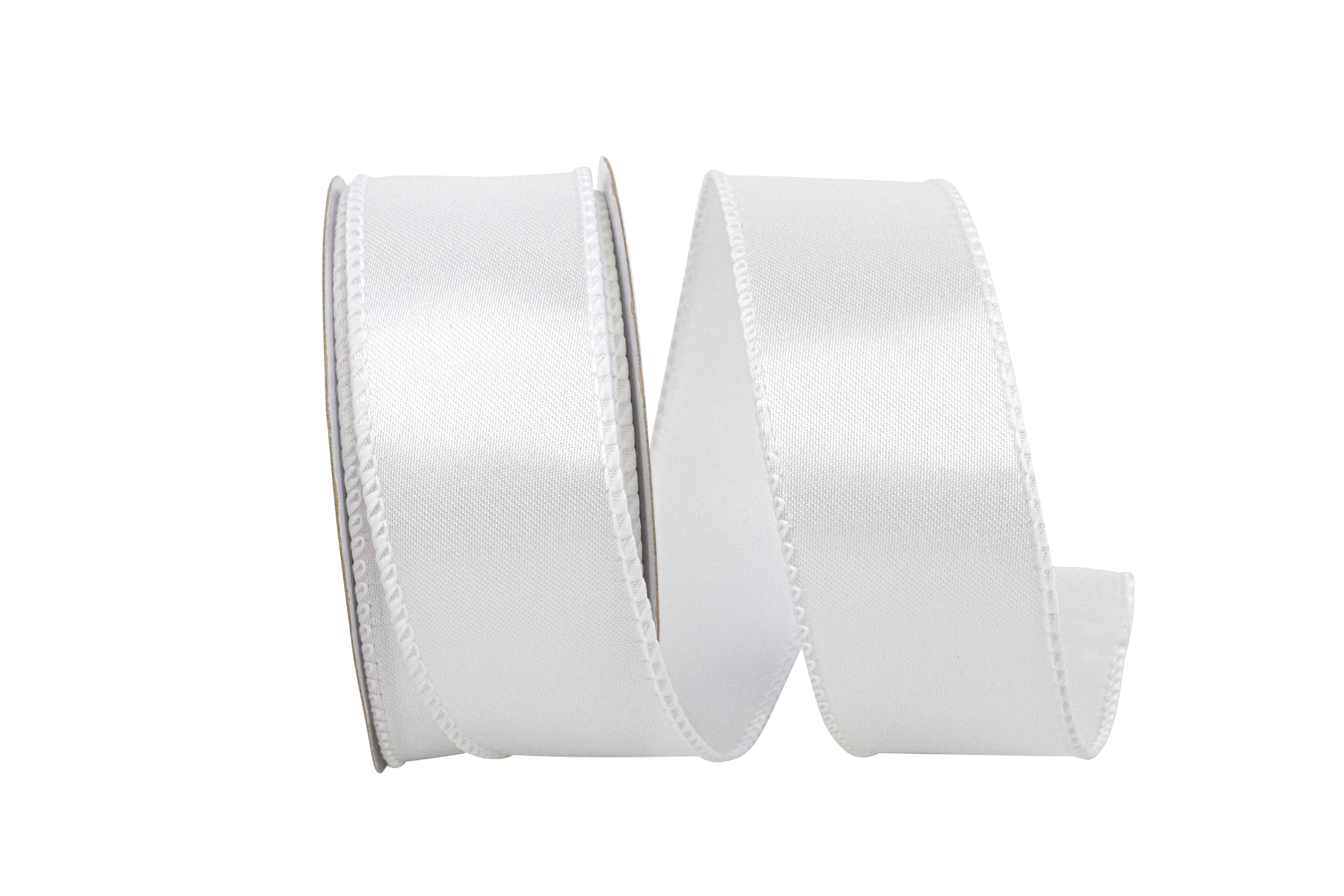 Reliant Ribbon 92575W-030-09F Satin Value Wired Edge Ribbon, 1-1/2 Inch X 10 Yards, White