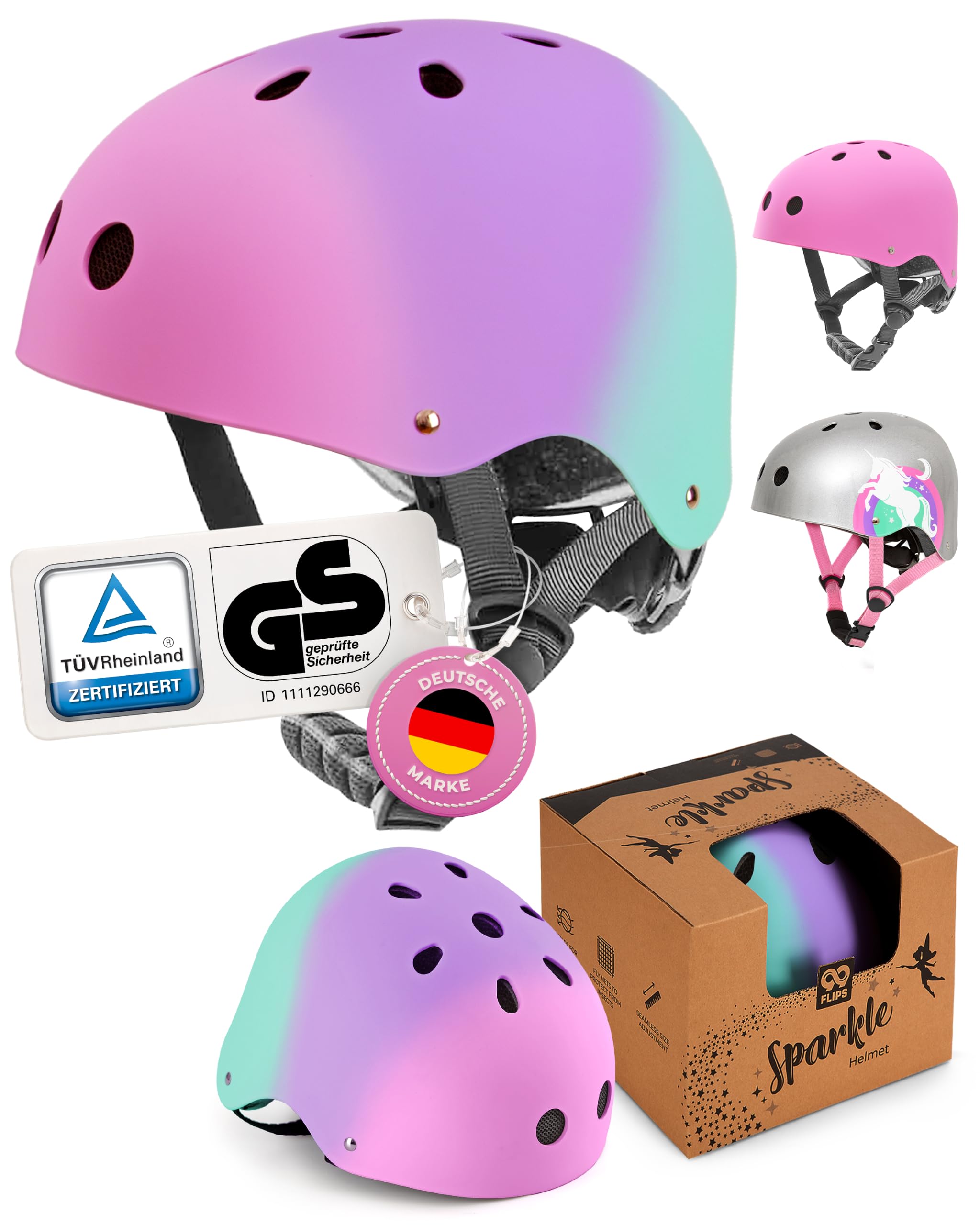 99FLIPS Casco Bici Bambino 3-12 Anni - Casco Bici Bambina 3 Colori - Caschetto Bambino - Monopattino Skateboard Pattini a Rotelle