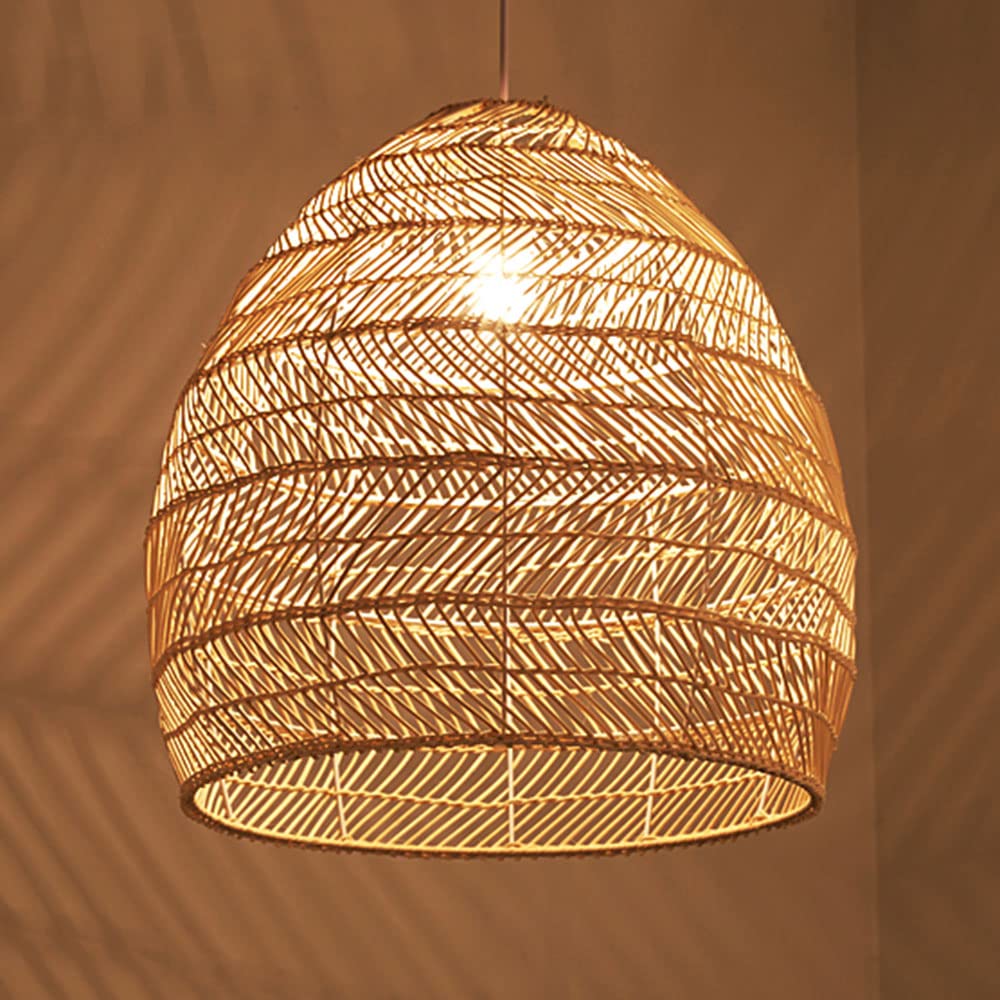 LYMSXAZOU Natural Style Lampshade Wicker Rattan Chandelier Weave Basket Pendant Light Decor Ceiling Handmade Restaurant Hanging For Bar,Dining Room,Teahouse,E27 Base