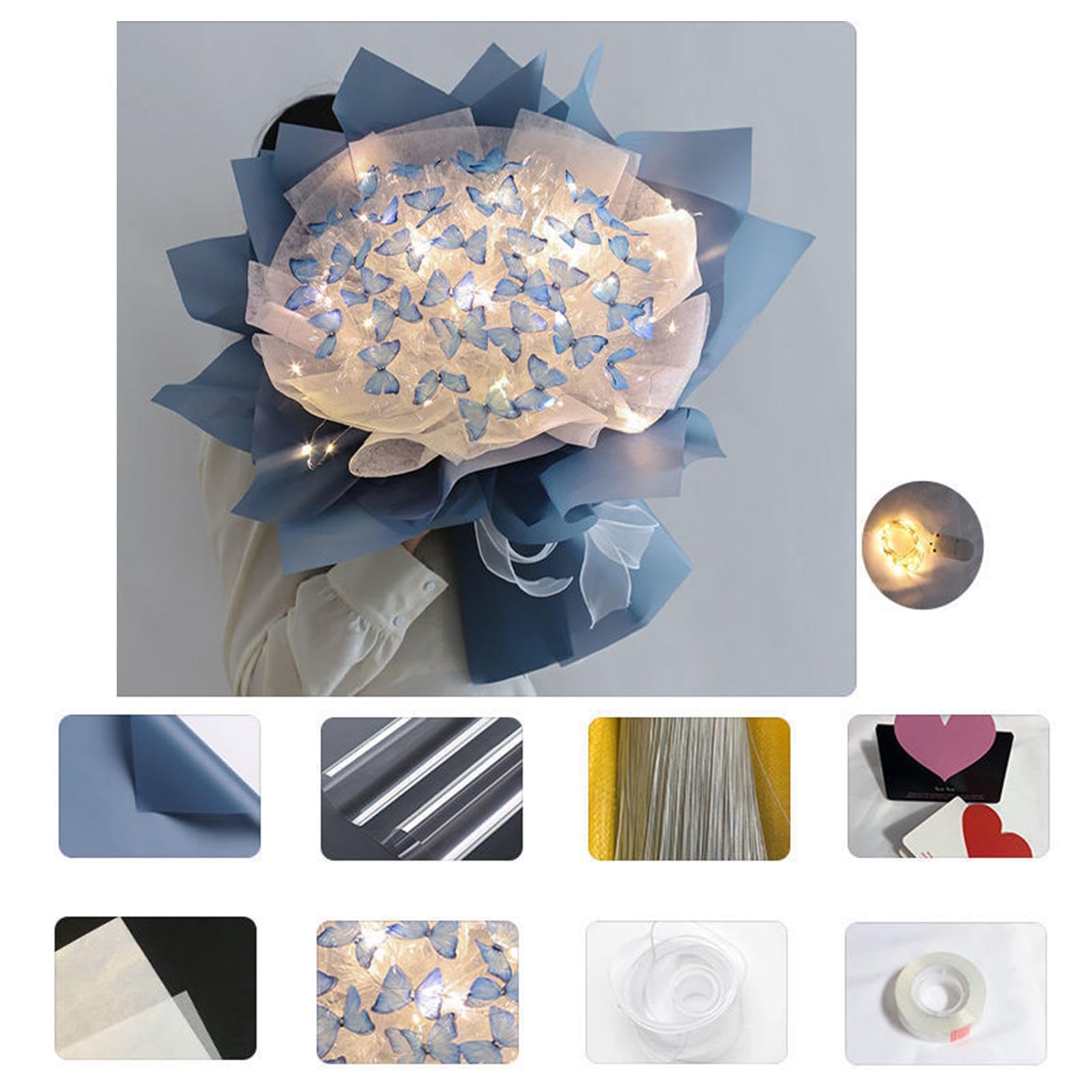 perfk Bouquet Sposa Set Fai da Te Materiale Farfalla Fiori Artificiali Carta Ferro Nastro Originalità Adatto per Decorazione Tavolo Camera Letto Regalo Fest, Blu 33 Farfalla