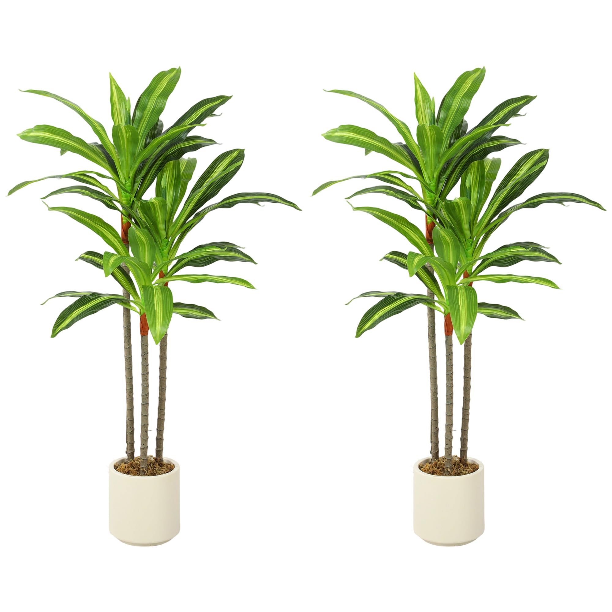 HOMCOM Set of 2 90cm Artificial Dracaena Trees, Decorative Artificial Plants with Bendable Trunks and White Planters for Living Room Bedroom Home Office Decor, Green