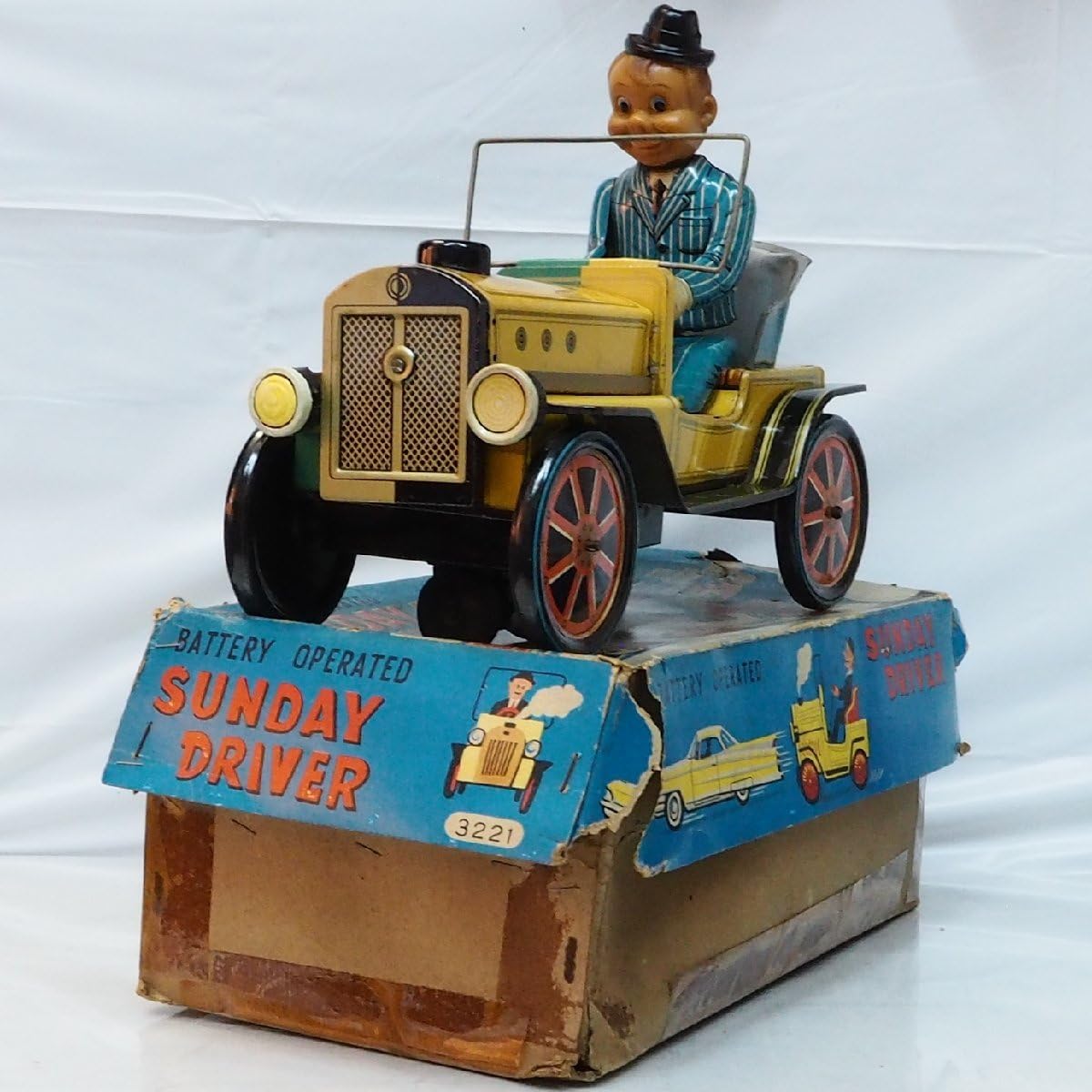 増田屋ブリキtin toy car箱付 増田屋ロマンティックカー赤ハンドル折