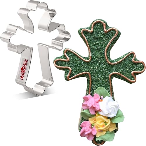 LILIAO Cortador de galletas grande con cruz cristiana para bautizo y fondant, 3.3 x 4.4 pulgadas, acero inoxidable