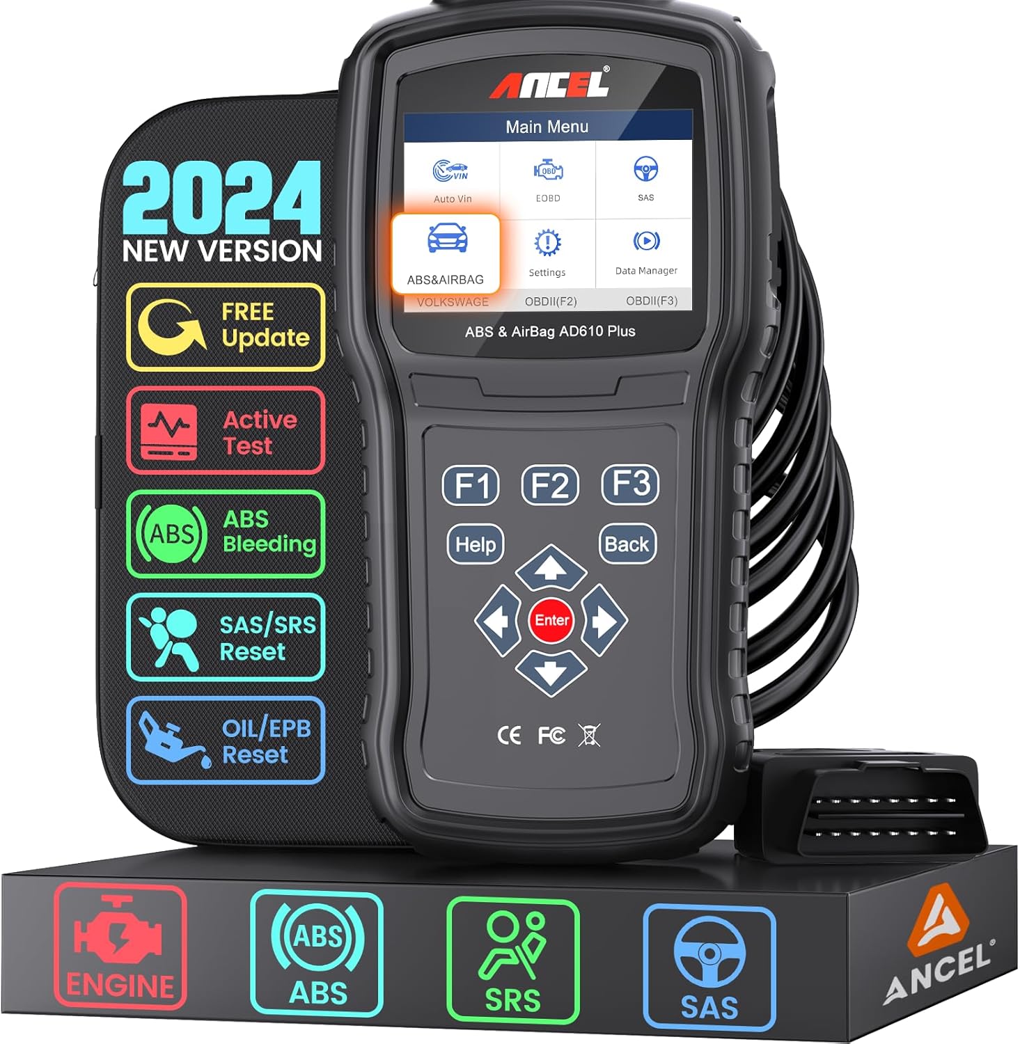 Ancel AD610 Plus+ OBDII Scanner ABS SRS Airbag Light Reset