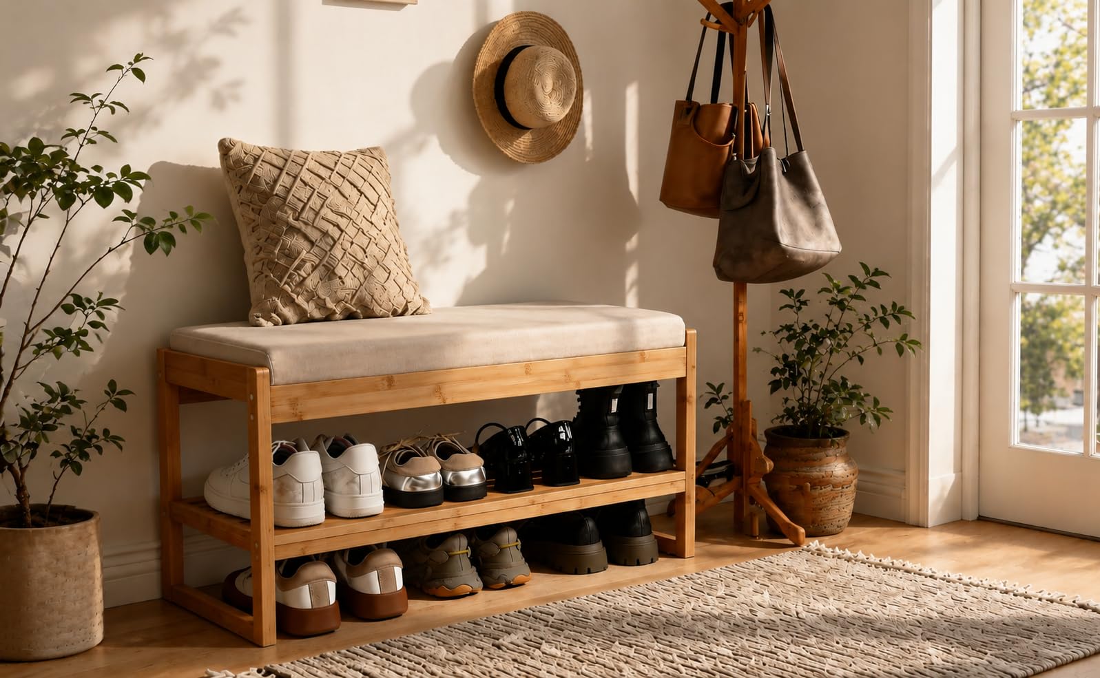 Zedelmaier Schuhbank mit Sitzflache Geschlossen, Schuhregal mit Sitzbank und Polster, Schuhschrank mit Sitzbank