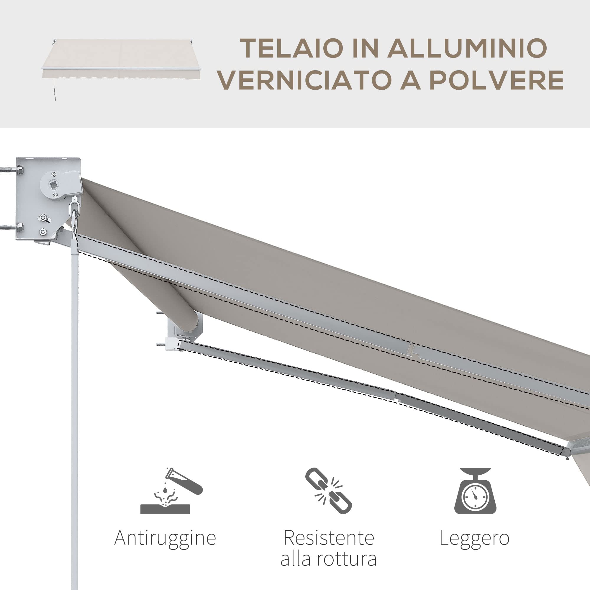 Outsunny Tenda da Sole 2x2.5 m a Bracci Manuali in Alluminio e Poliestere per Esterni, Bianco Crema