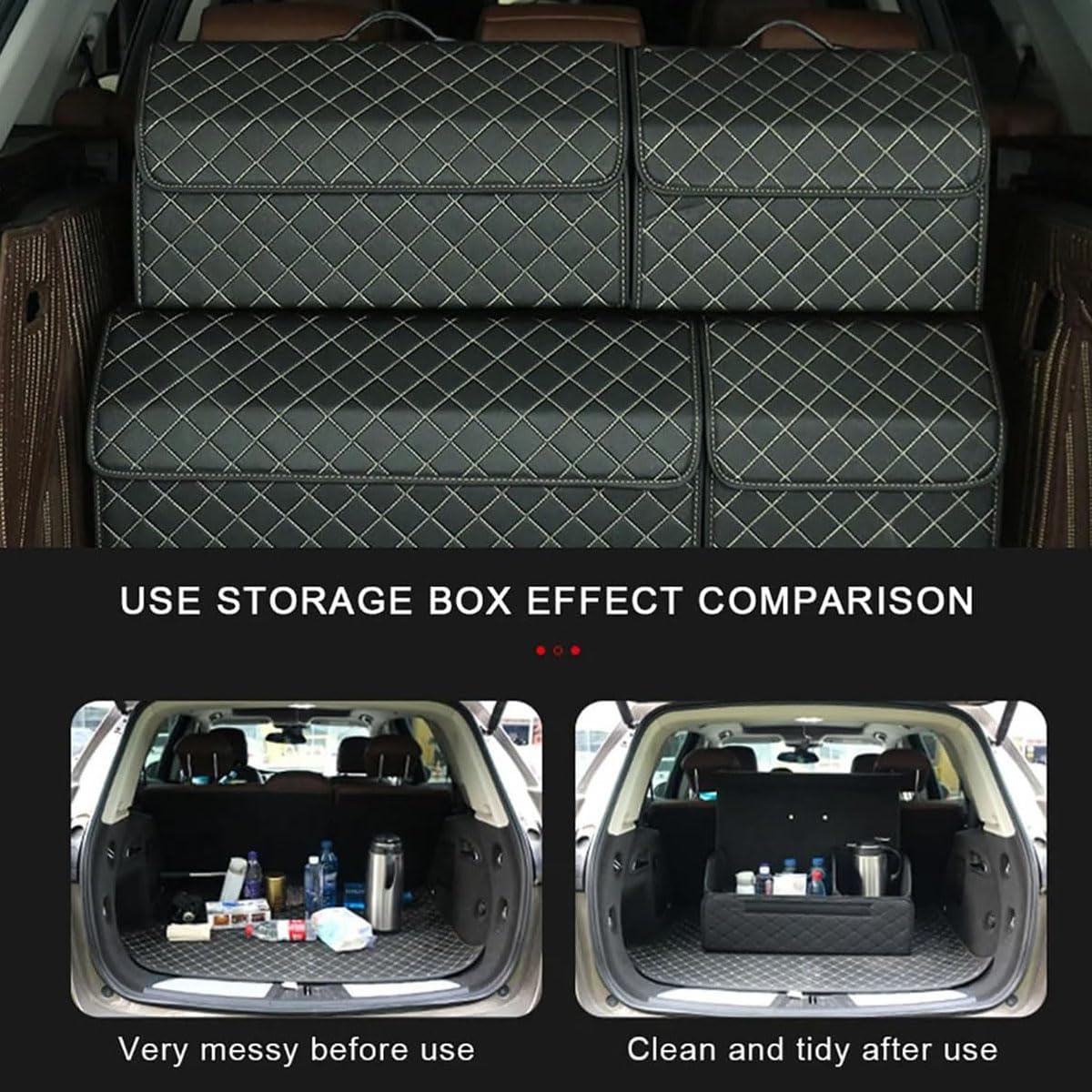 Organizer Bagagliaio Auto per Civic Jade Odyssey Freed, Pieghevole Borse per Bagagliaio in Pelle Scatola di Immagazzinaggio con Coperchio Accessori,S-C/Black-Beige
