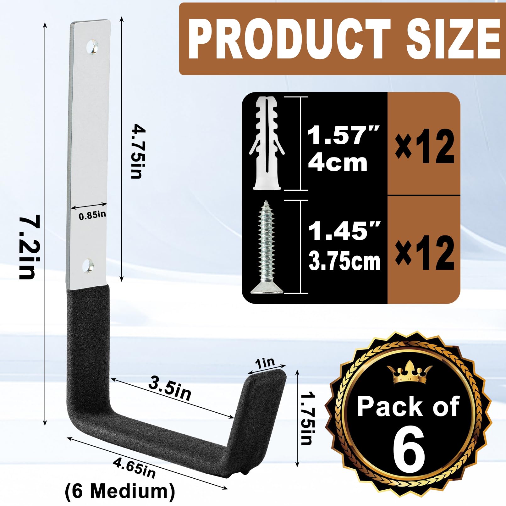 UHBYJM Utility Hooks Heavy Duty,6 Pack Steel Garage Hooks,Utility Hooks Wall Mount for Garage Storage,Ladder Hooks Garden Hooks,Garage Storage Hooks for Bike Garden Hose Garden Tools(6 Medium)