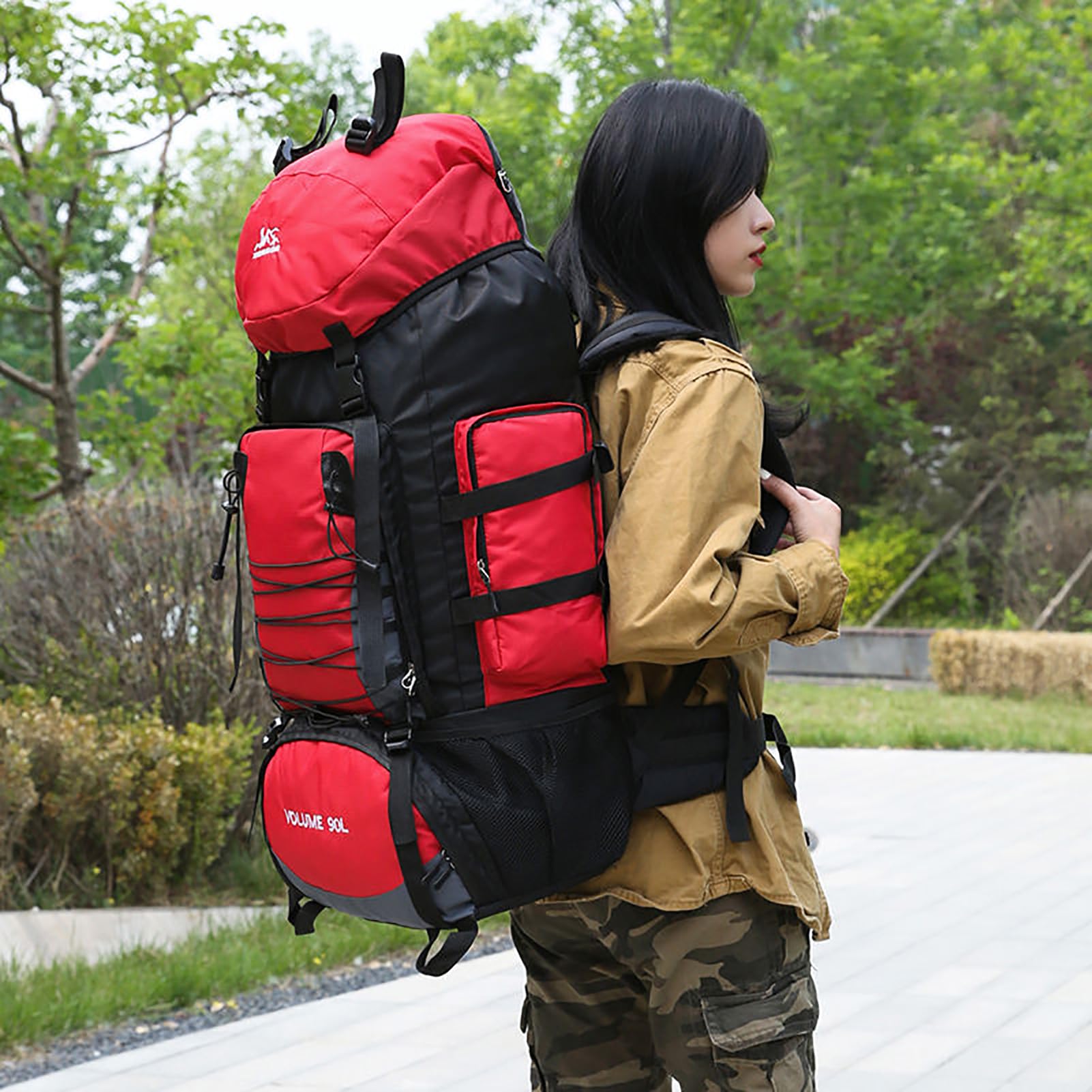 Zaino da Trekking 80L - 90L Impermeabile Zaini da Escursionismo Zaino Viaggi di Campeggio Montagna per Donna e Uomo Zainetto Leggero Zaino per Alpinismo Arrampicata Ciclismo,Rosso