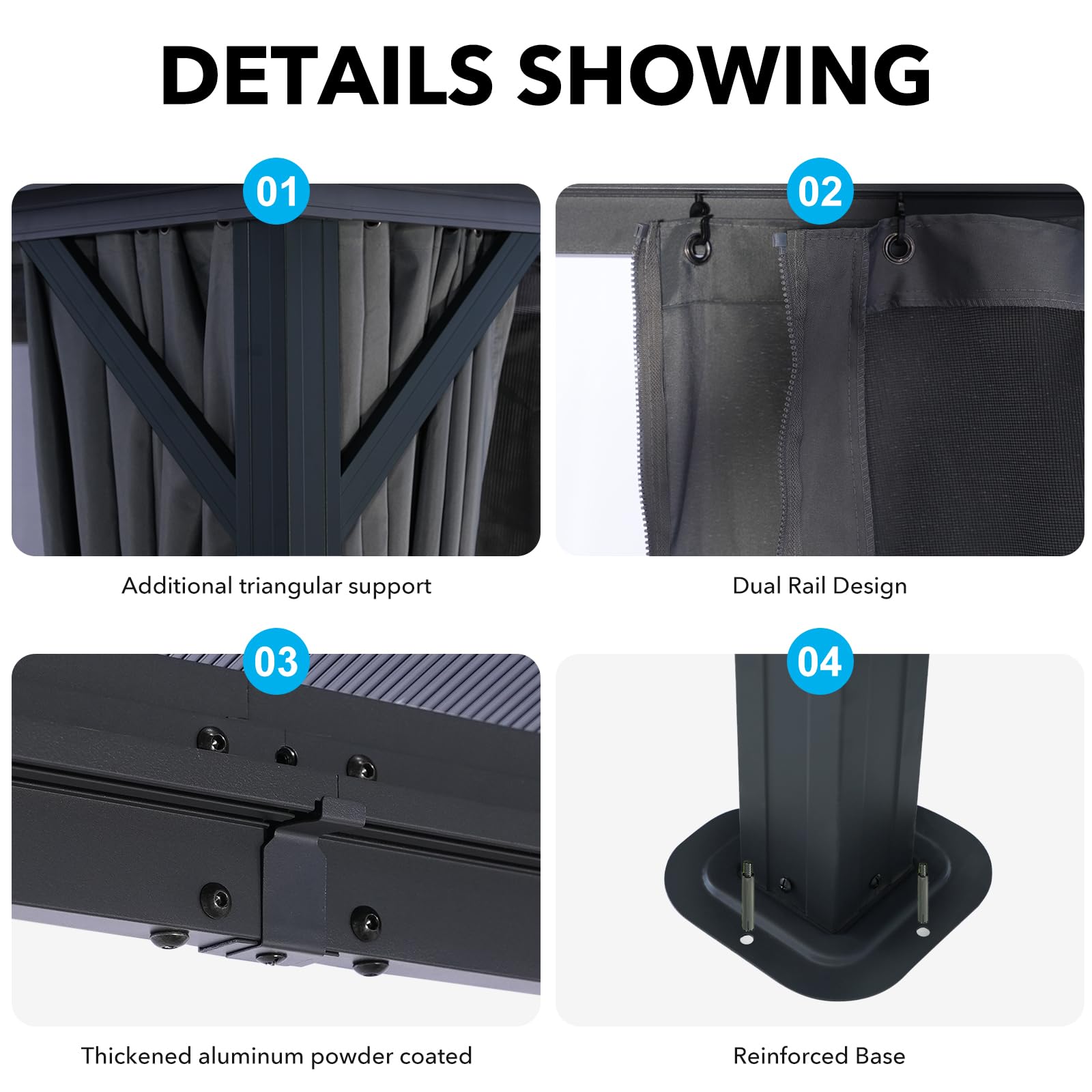 LeDoasis 10' X 13' Hardtop Gazebo, Outdoor Permanent Polycarbonate Double Roof Canopy with Breathable Netting & Privacy Curtain for Patio Backyard Garden Lawn Party