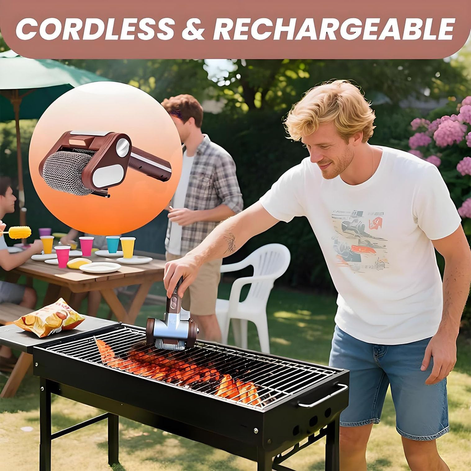 Wirująca szczotka do grilla BBQ, elektryczny środek czyszczący do grilla bez włosia, bezprzewodowa szczotka czyszcząca ze stali nierdzewnej Power Roller Blasts do grilla