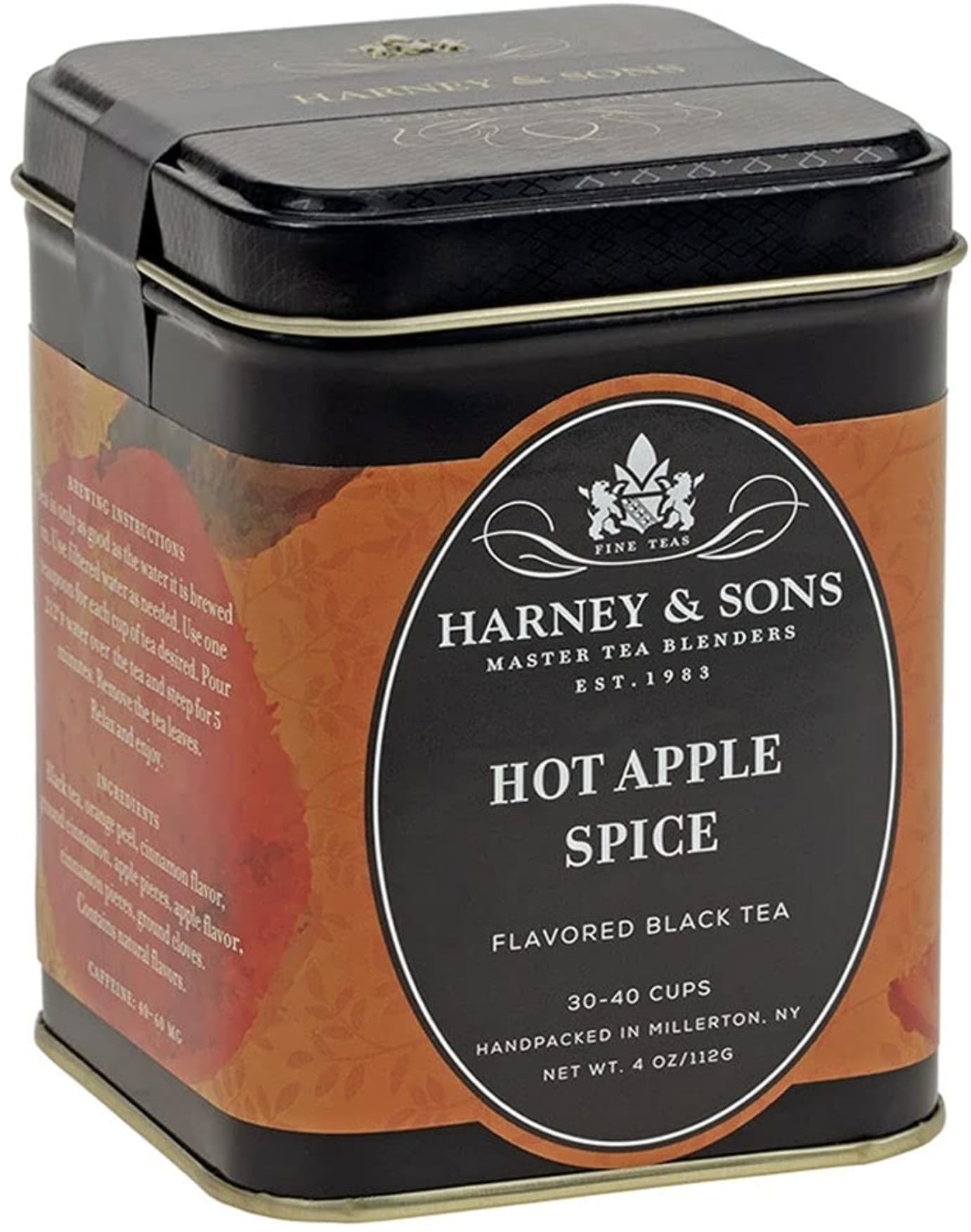 Harney & Sons Hot Apple Spice Tea, Loose leaf, Flavored Black tea, 4 oz tin