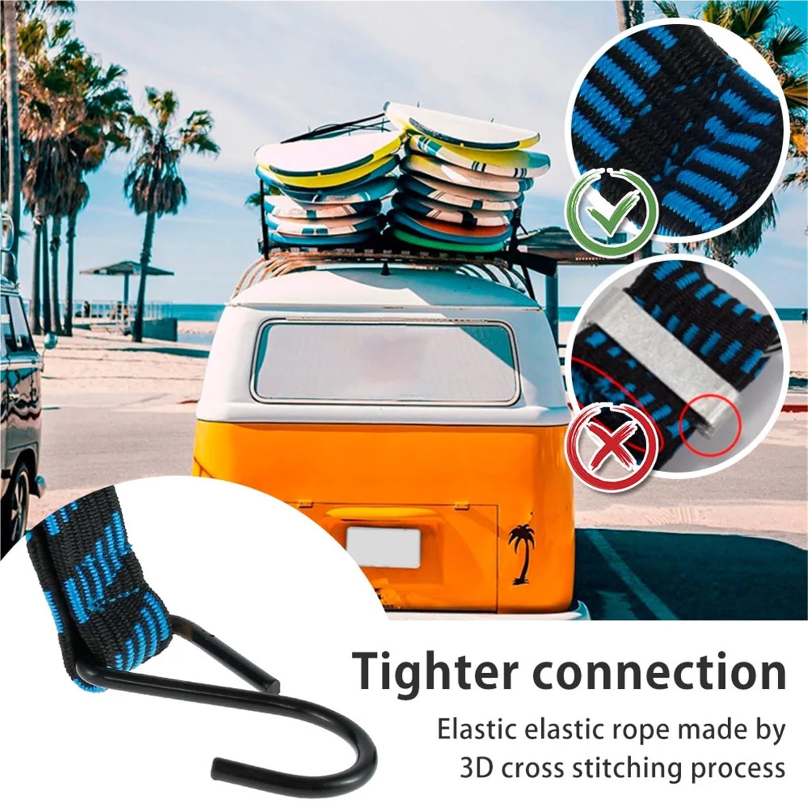 Corde Elastiche Con Gancio 5 pezzi corde elastiche con ganci cinghie for bagagli pesanti corda elastica piatta antiscivolo(10pcs)