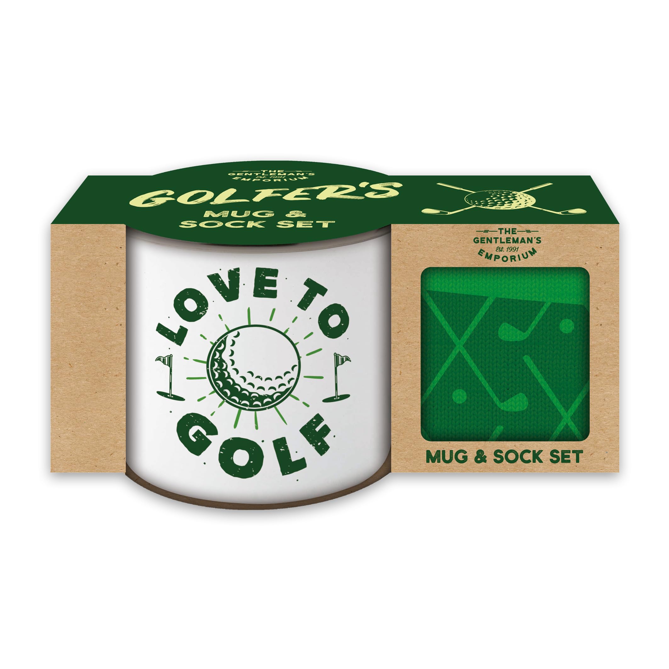 Robert Frederick Gentleman’s Emporium Enamel Golf Mug and Sock Set Gift Set for Golfing Enthusiasts
