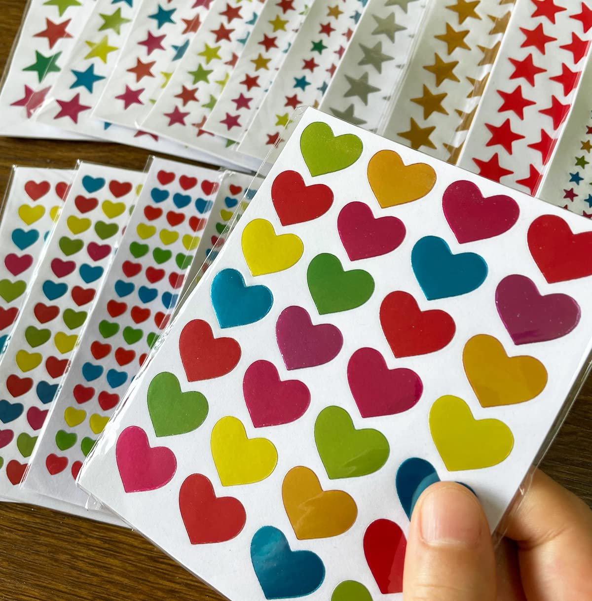 Yansanido 18 Fogli Di Adesivi Colorati A Forma Di Cuore E Stella – 1512 Pezzi Per Scrapbooking E Attività Fai Da Te Per Bambini - 4