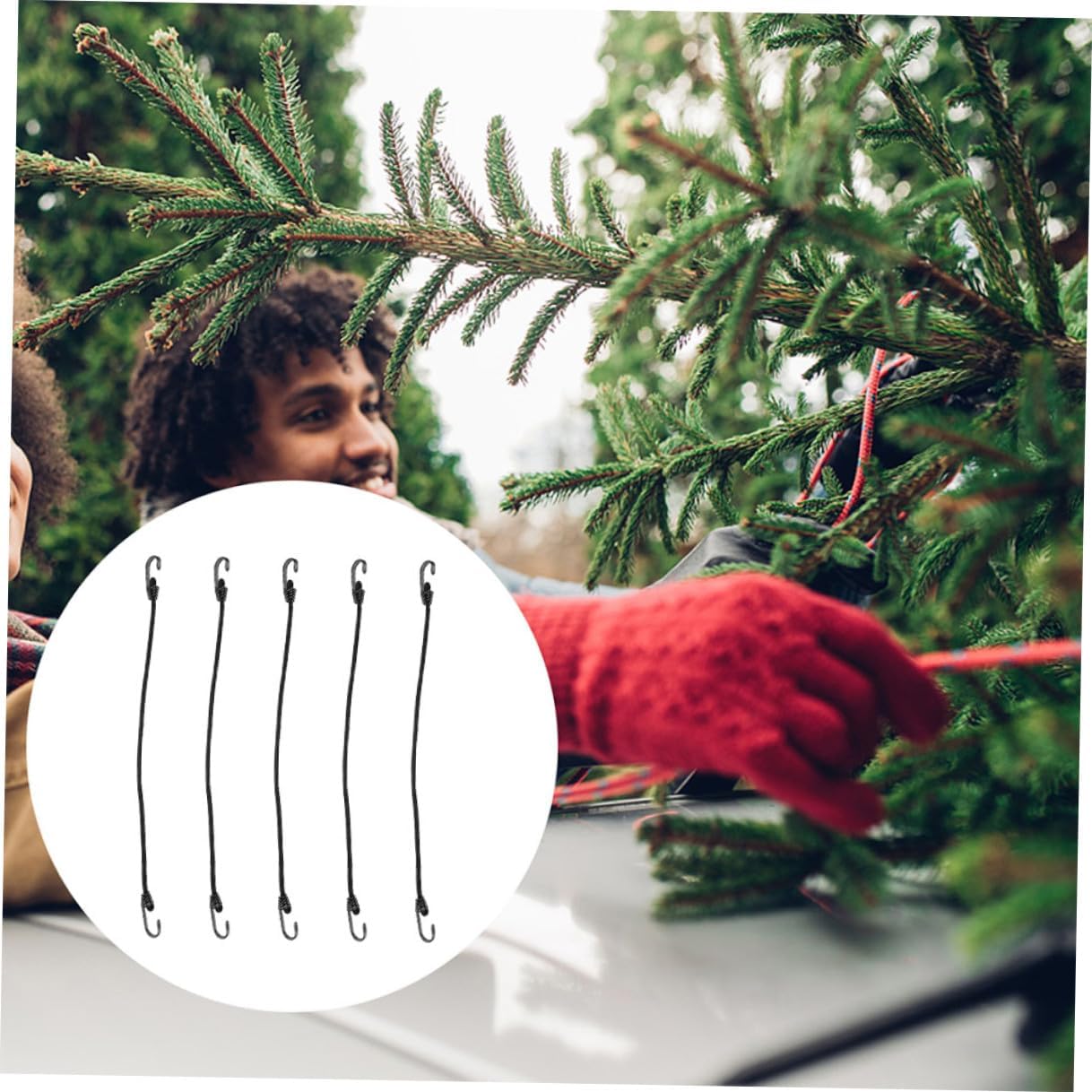 CHILDWEET 5pcs 60cm Black Cargo Binding Belt Elastic Cord with Hook Polyester Fastening Strap for Outdoor Bike Motorcycle Luggage Securing and Tensioning Random Color