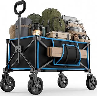 140L Camping Trolley on Wheels – Folding Wagon & Portable Beach Trolley Cart with Adjustable Handle, All-Terrain Smooth Wheels, 100kg Load Capacity for Garden, Picnic, Shopping, Fishing, Moving