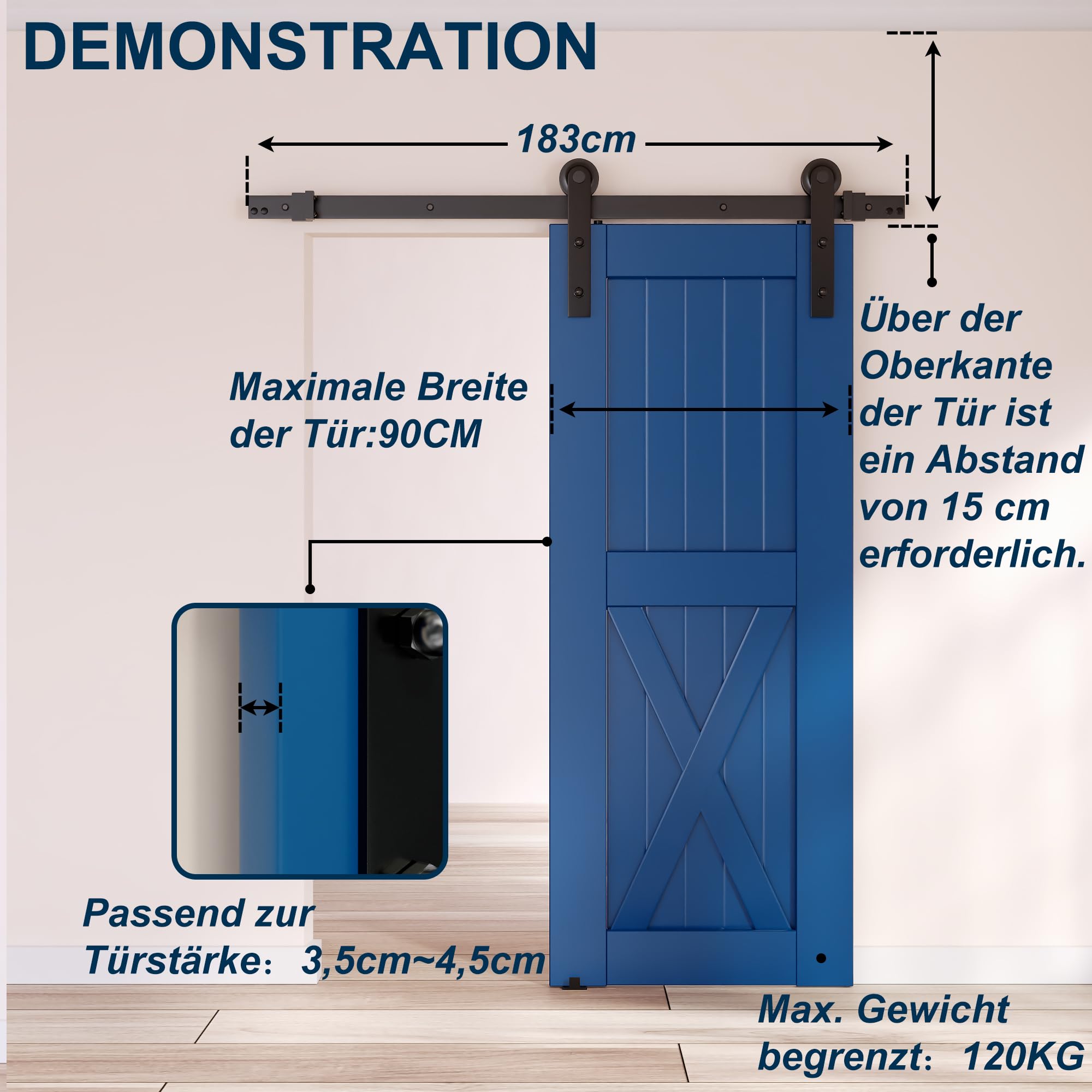 SKYSEN Porta Scorrevole Esterno Muro 183cm, per sistema di Cancelli scorrevoli con guida a pavimento, guida scorrevole, durevole, ideale per risparmiare spazio
