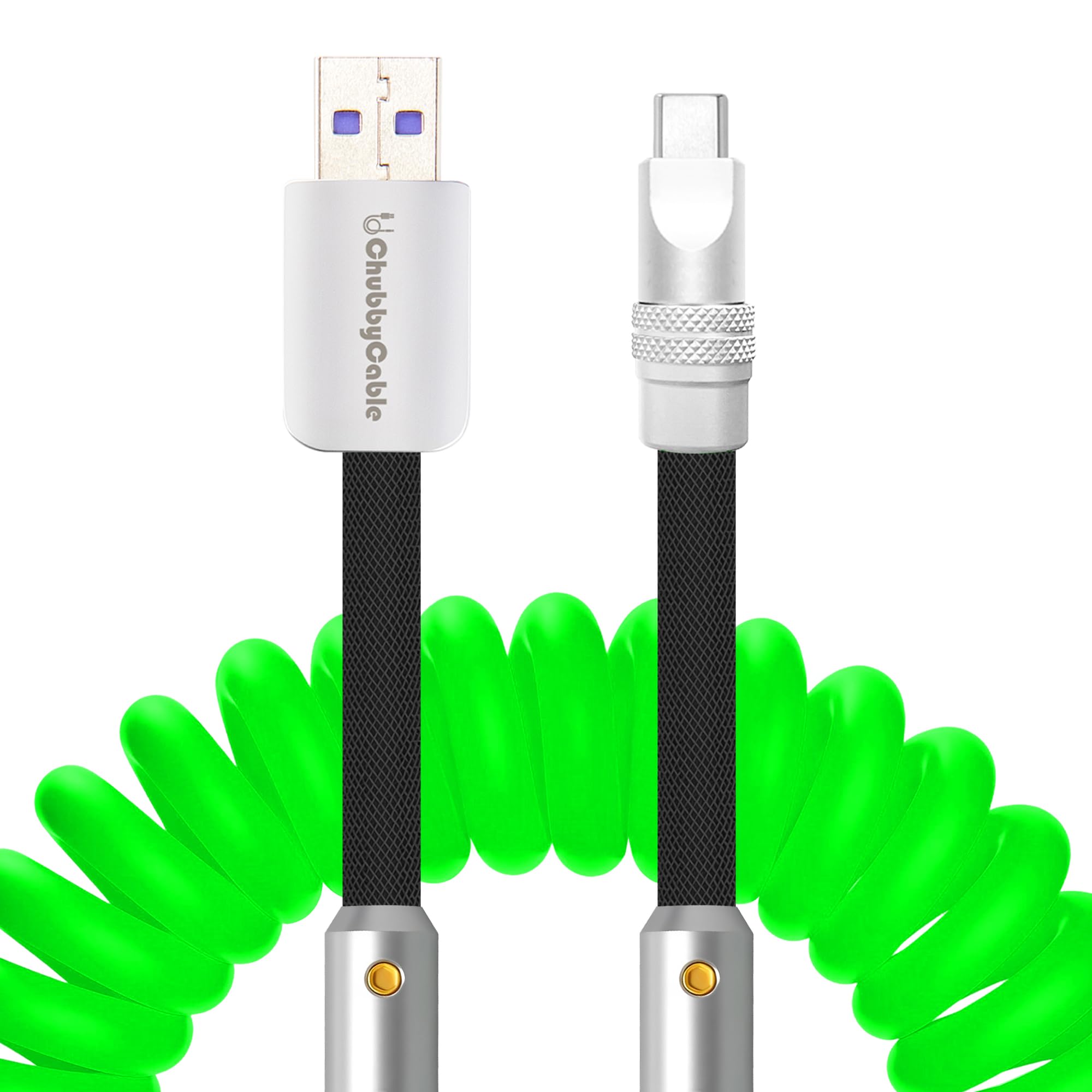 chubbycable Curly Colorblock Chubby 120W Coiled USB C Cable Braided Silicone Retractable Fast Charging Cable Compatible with iPhone 17-15 Series,
