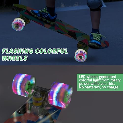 Miniatura 65 de Patinetas, 22" Patineta Completa, Mini Cruiser Skateboard para Niños Niñas Adolescentes Principiantes con Coloridas Ruedas Intermitentes Herramienta