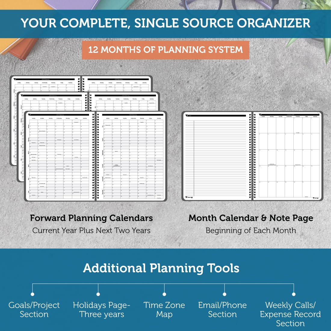 Planner Pad Organizador de 12 meses con embudo de 3 niveles encuadernado en espiral, octubre de 2025 a septiembre de 2026, cubierta negra/tinta negra, 8 1/2 x 11 pulgadas