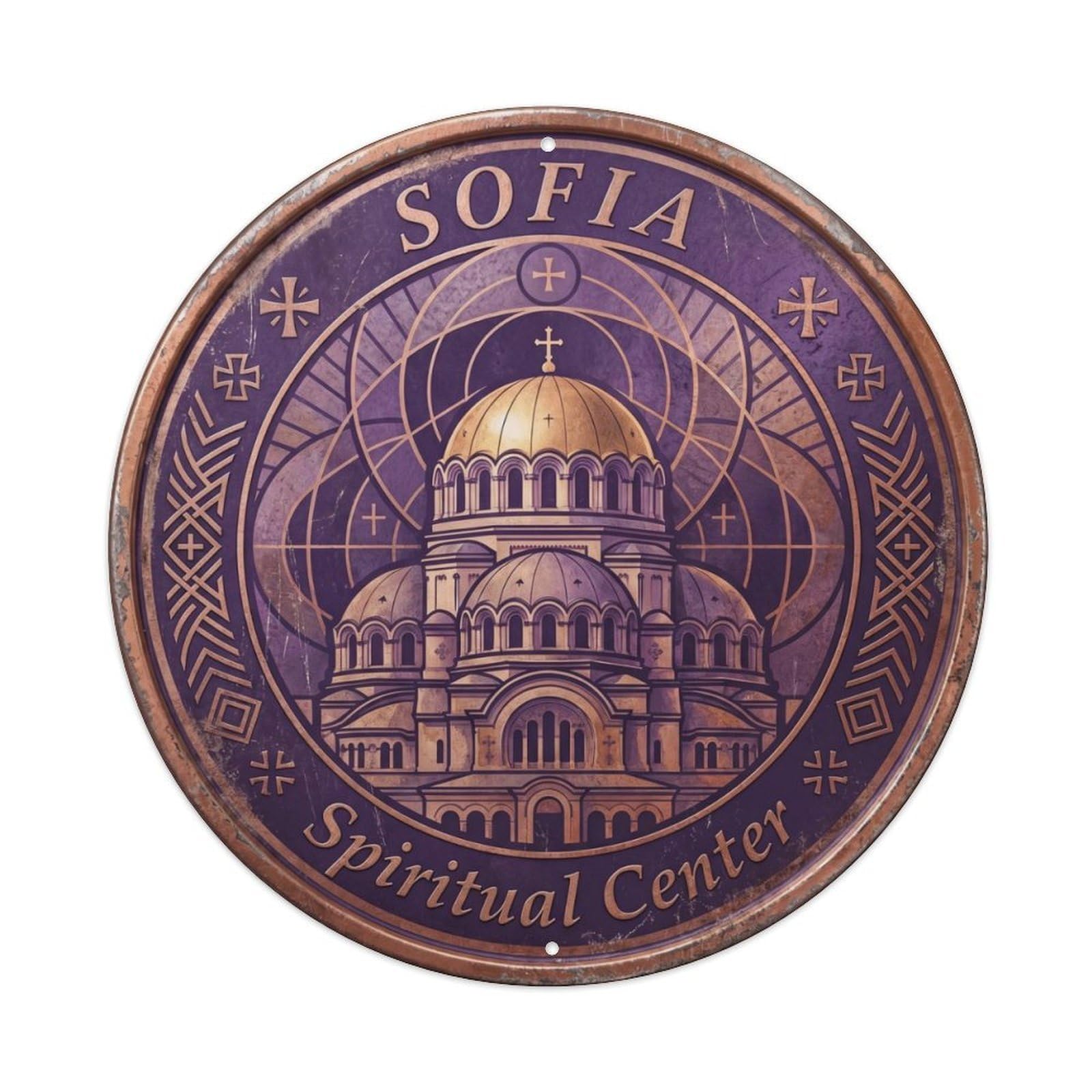 Dome Sacred Library Chapel Metal Tin Sign Plaque Wall Decor for Cafe, Club Bar, Office, Home Garden Round Metal Poster 8x8Inch