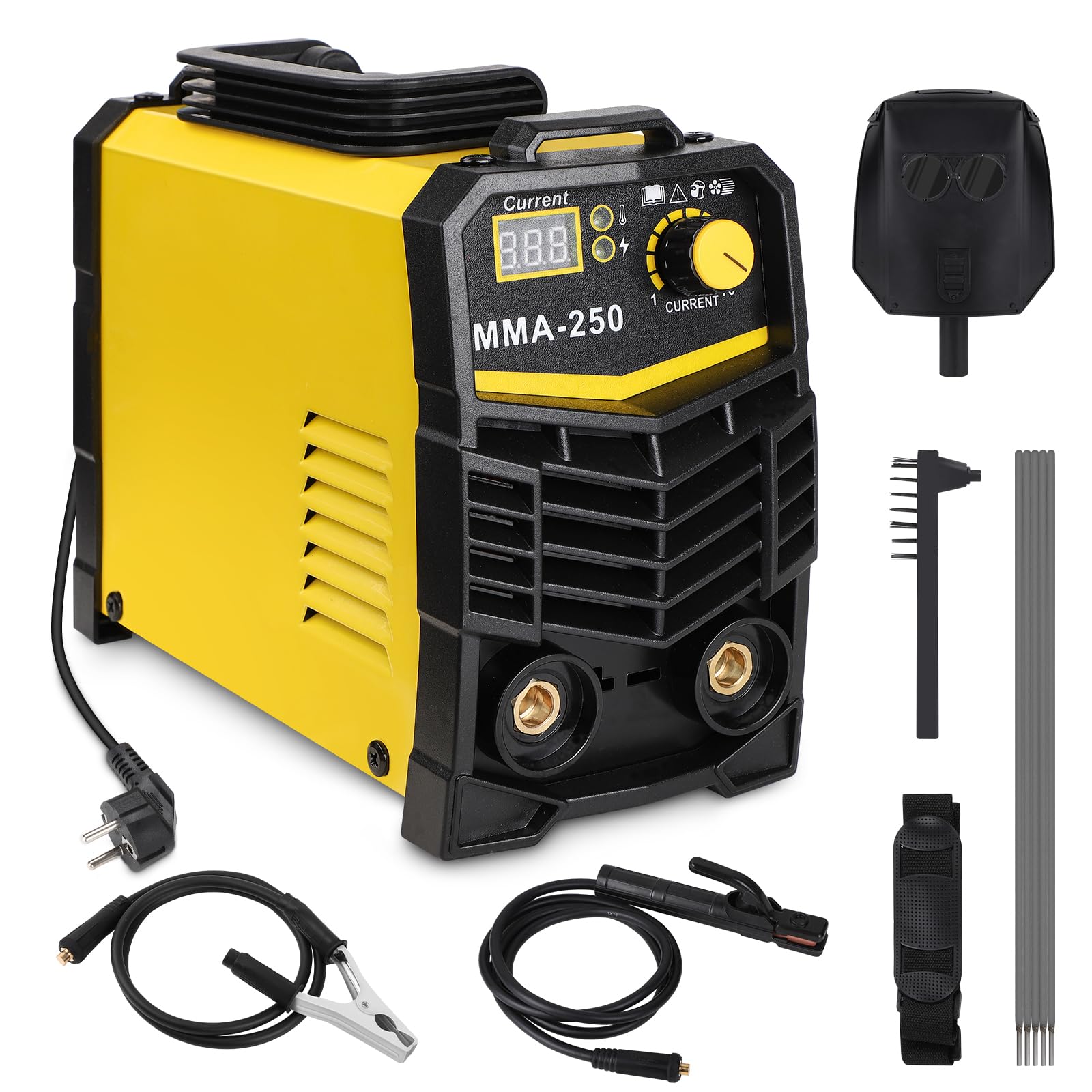 MMA Elektrodenschweißgerät 250A,IGBT Inverter E-Hand Schweißgerät,Mini Elektroden Schweißgerät, einstellbare Leistung,eingebaute Belüftung,Arc Force und Anti-Stick-Funktionen mit Arbeitsklemme